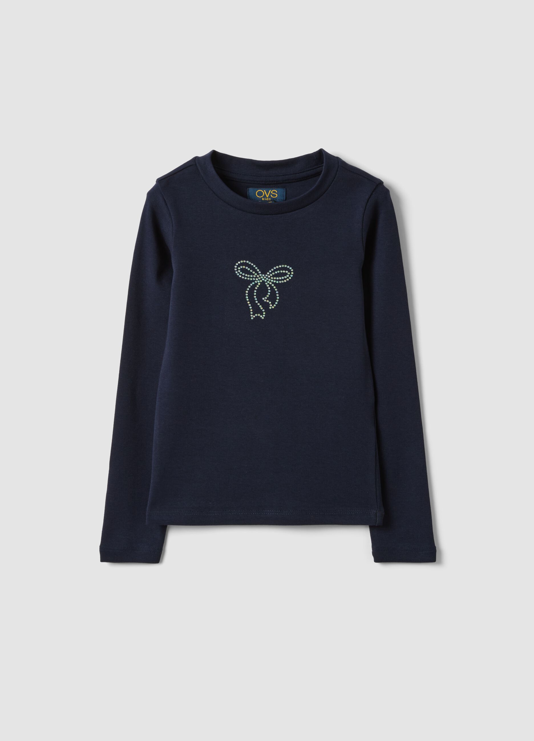 Blue stretch organic cotton printed T-shirt for girls