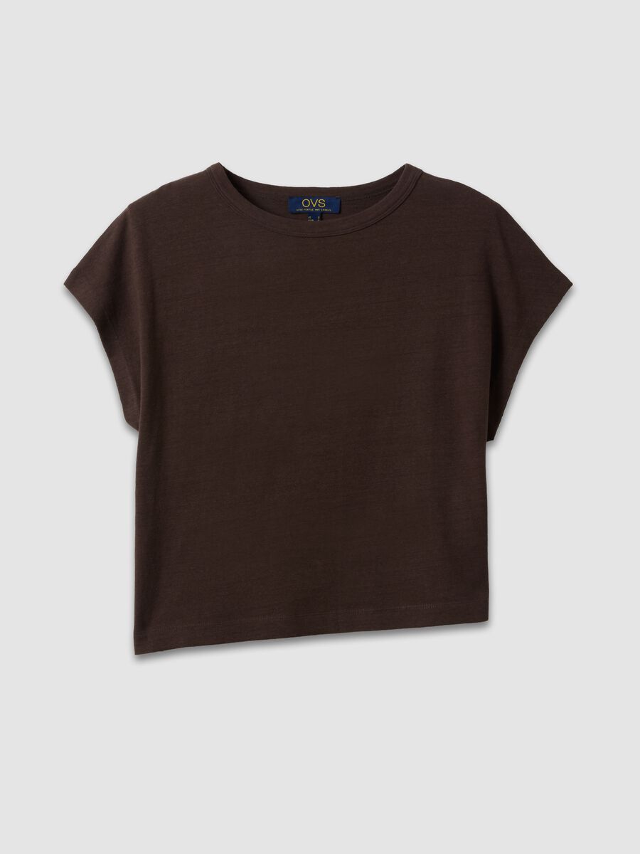 Brown cotton-linen blend short-sleeve T-shirt, regular fit_4