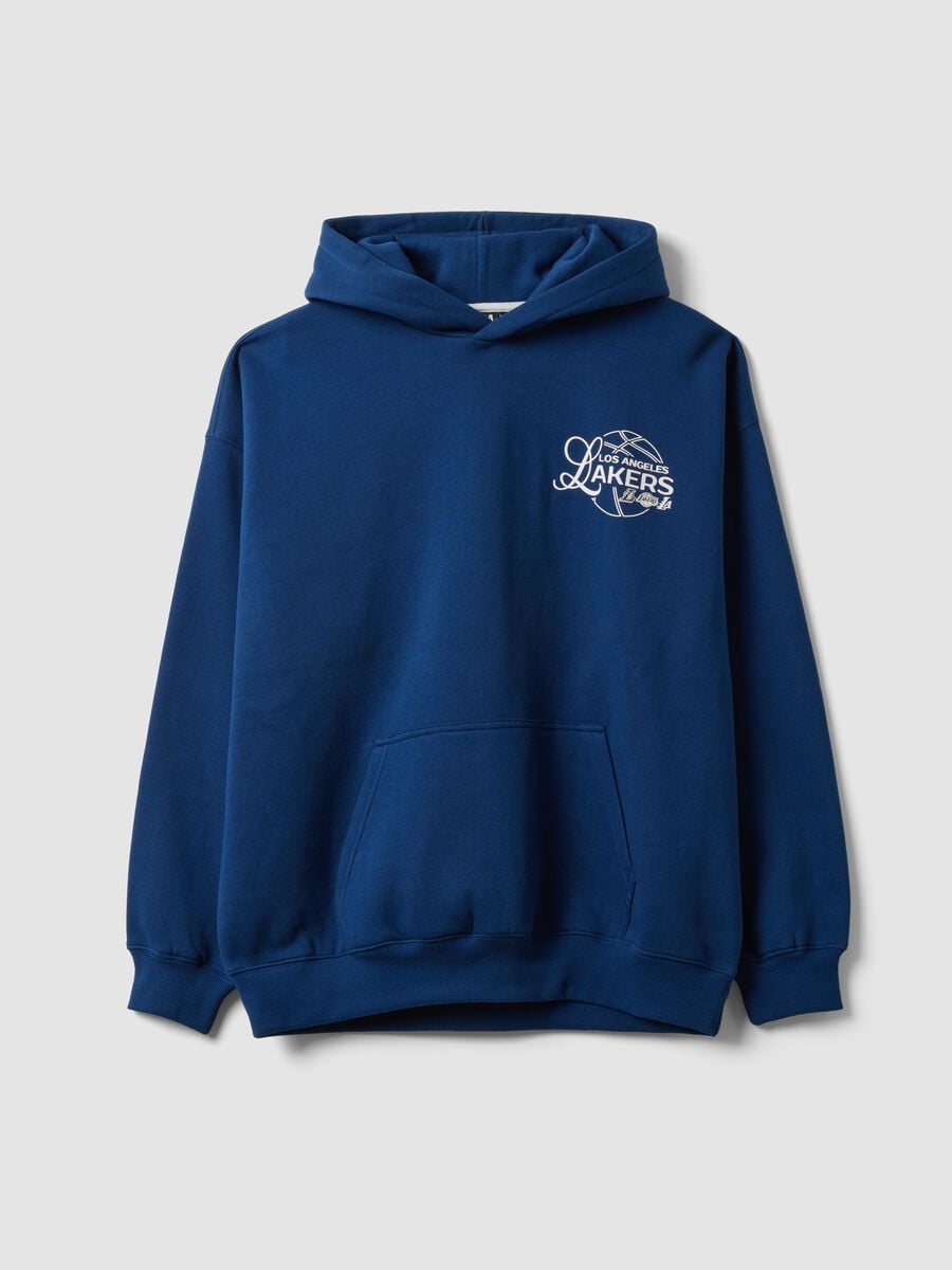 Felpa blu con cappuccio in misto cotone con stampa Lakers_0