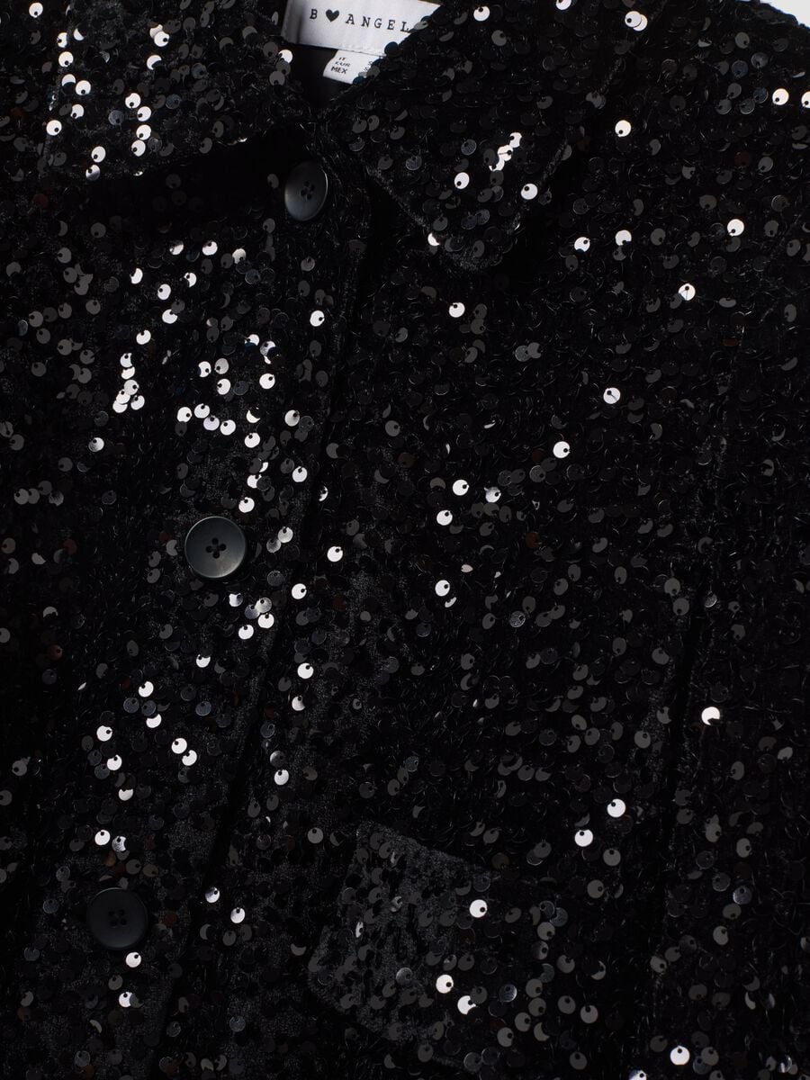 Blazer chenille nero regular fit con paillettes_1