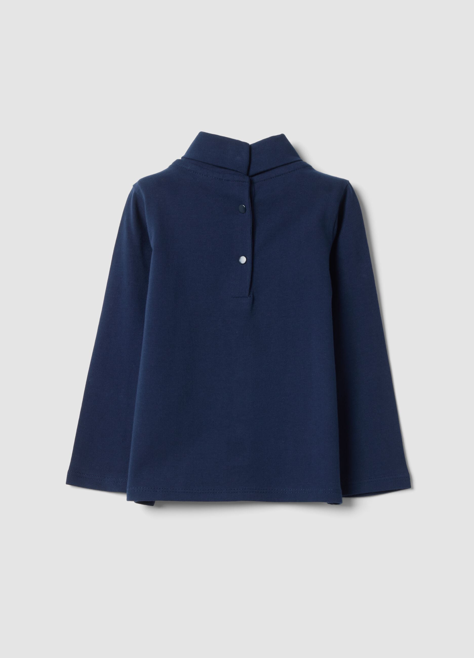 Maglia blu notte in cotone organico elasticizzato girocollo