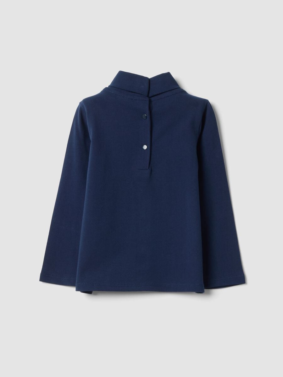 Maglia blu notte in cotone organico elasticizzato girocollo_1