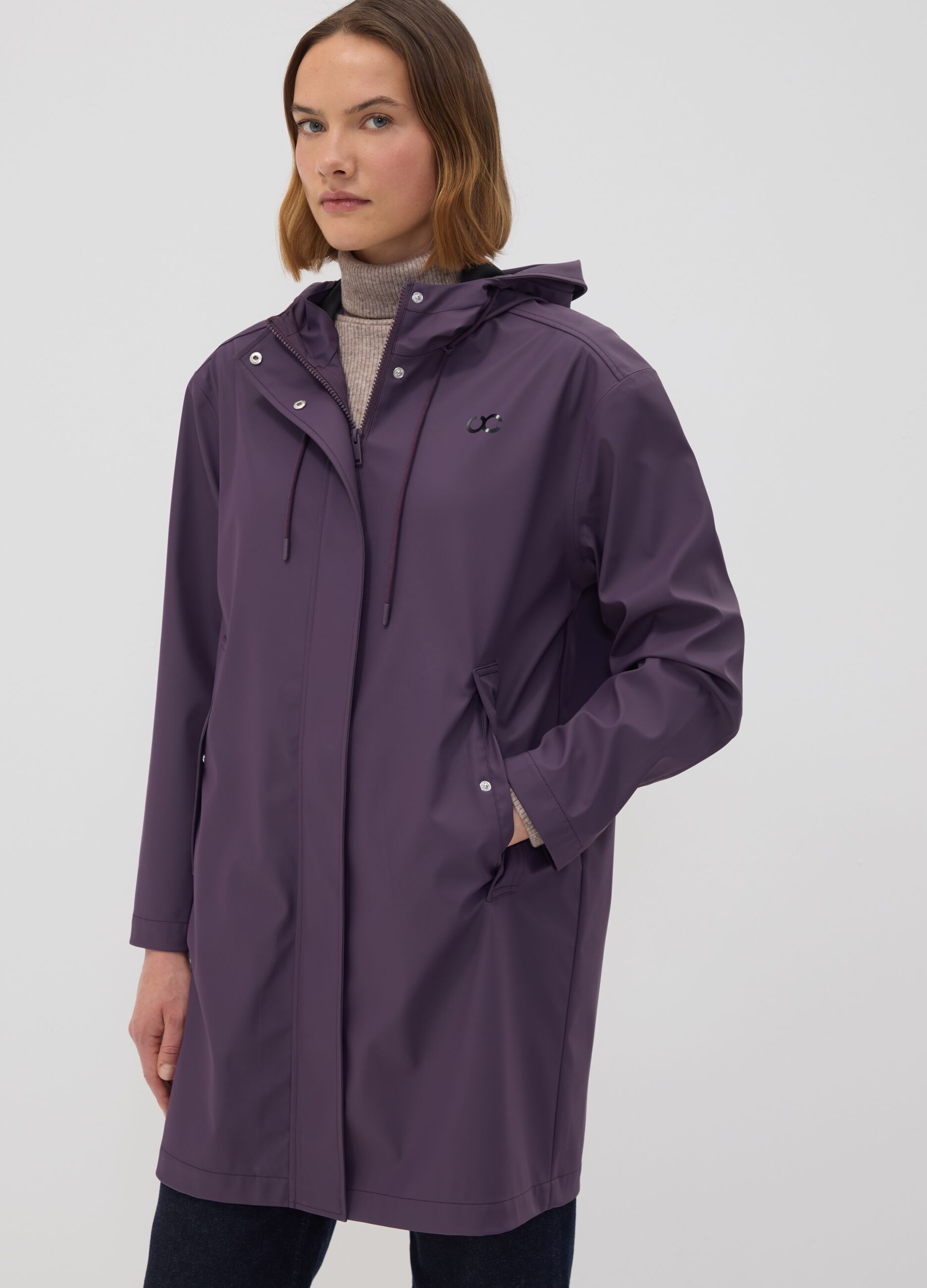 Long purple hooded zip jacket