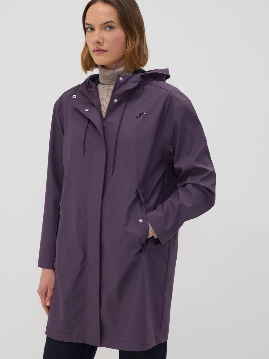 Giacca lunga viola con cappuccio e zip_2