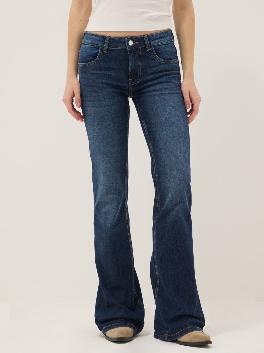 Flared jeans in blue stretch denim cotton_1