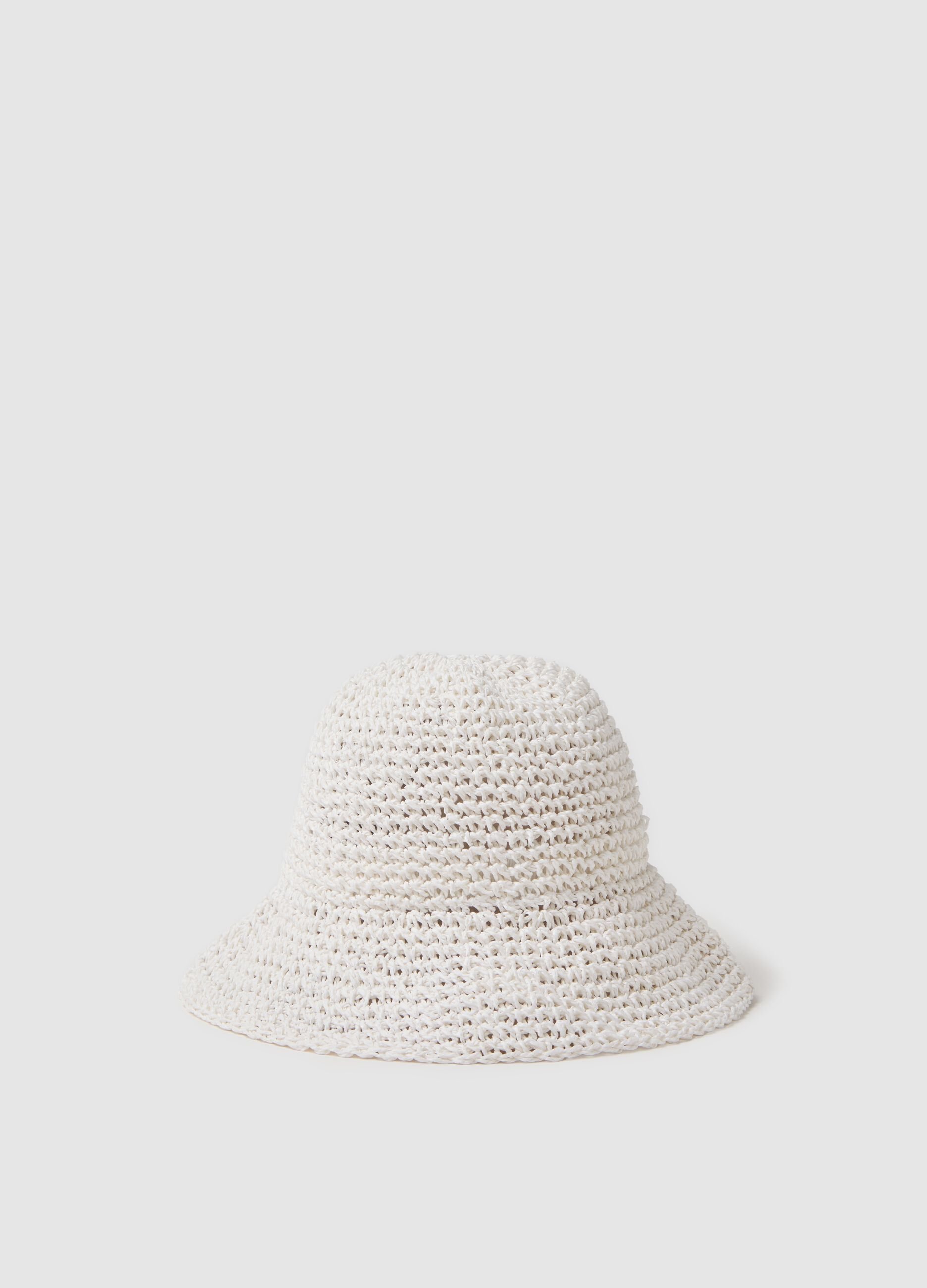 White cloche hat in woven straw