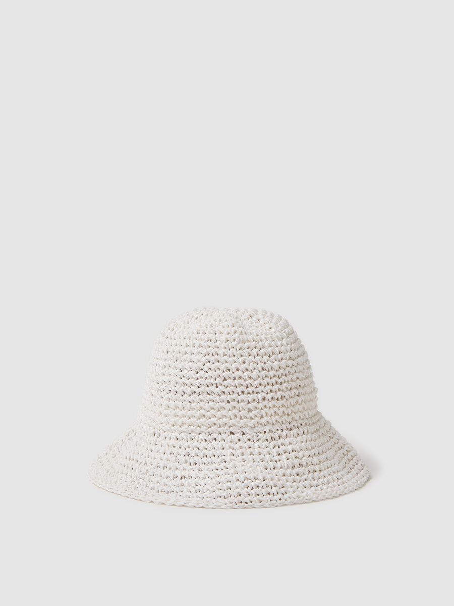 White cloche hat in woven straw_0