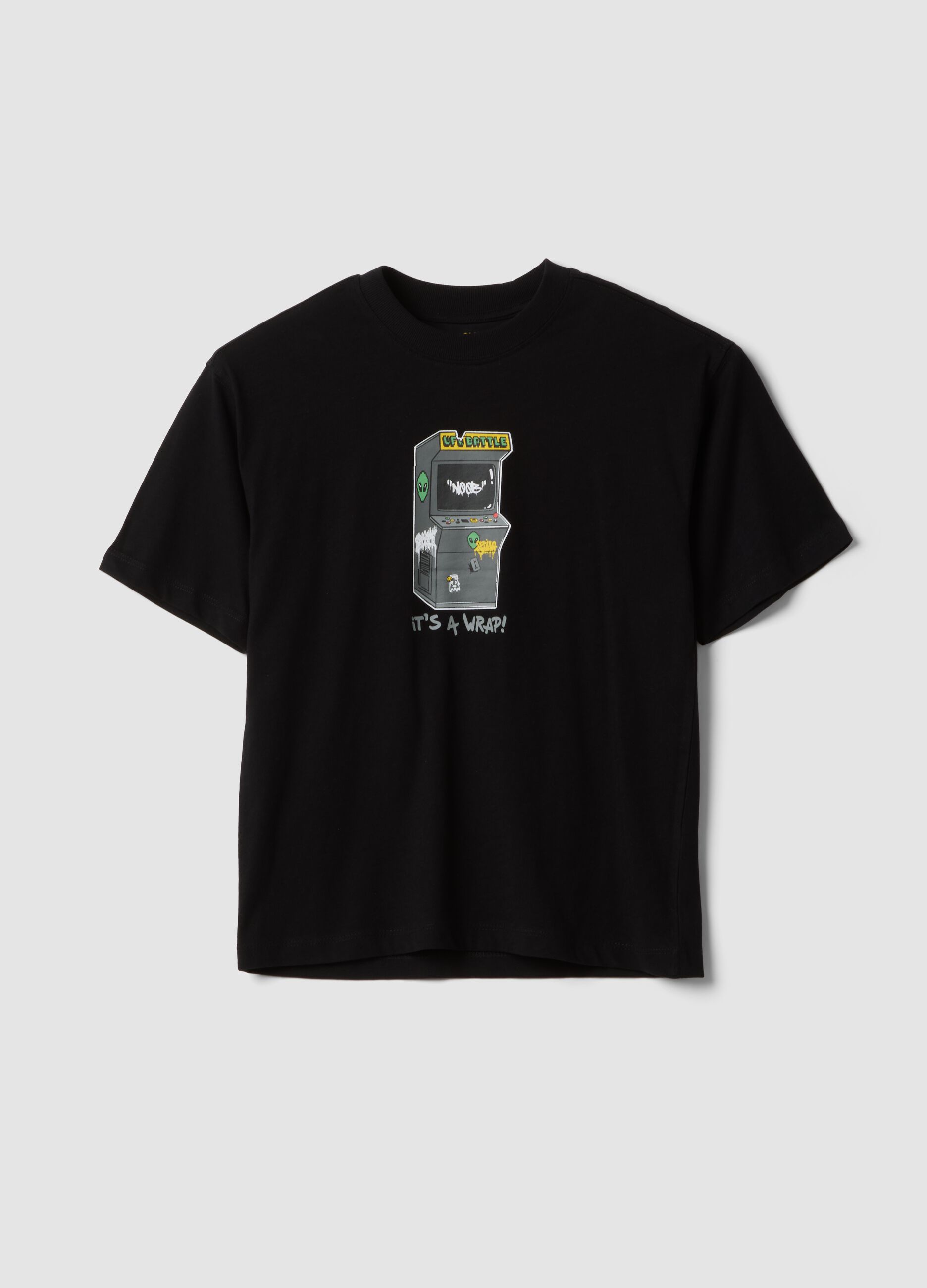 Boys&rsquo; black pure cotton oversized T-shirt with print