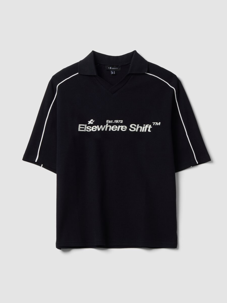 Black pure cotton oversized short-sleeve polo shirt_0