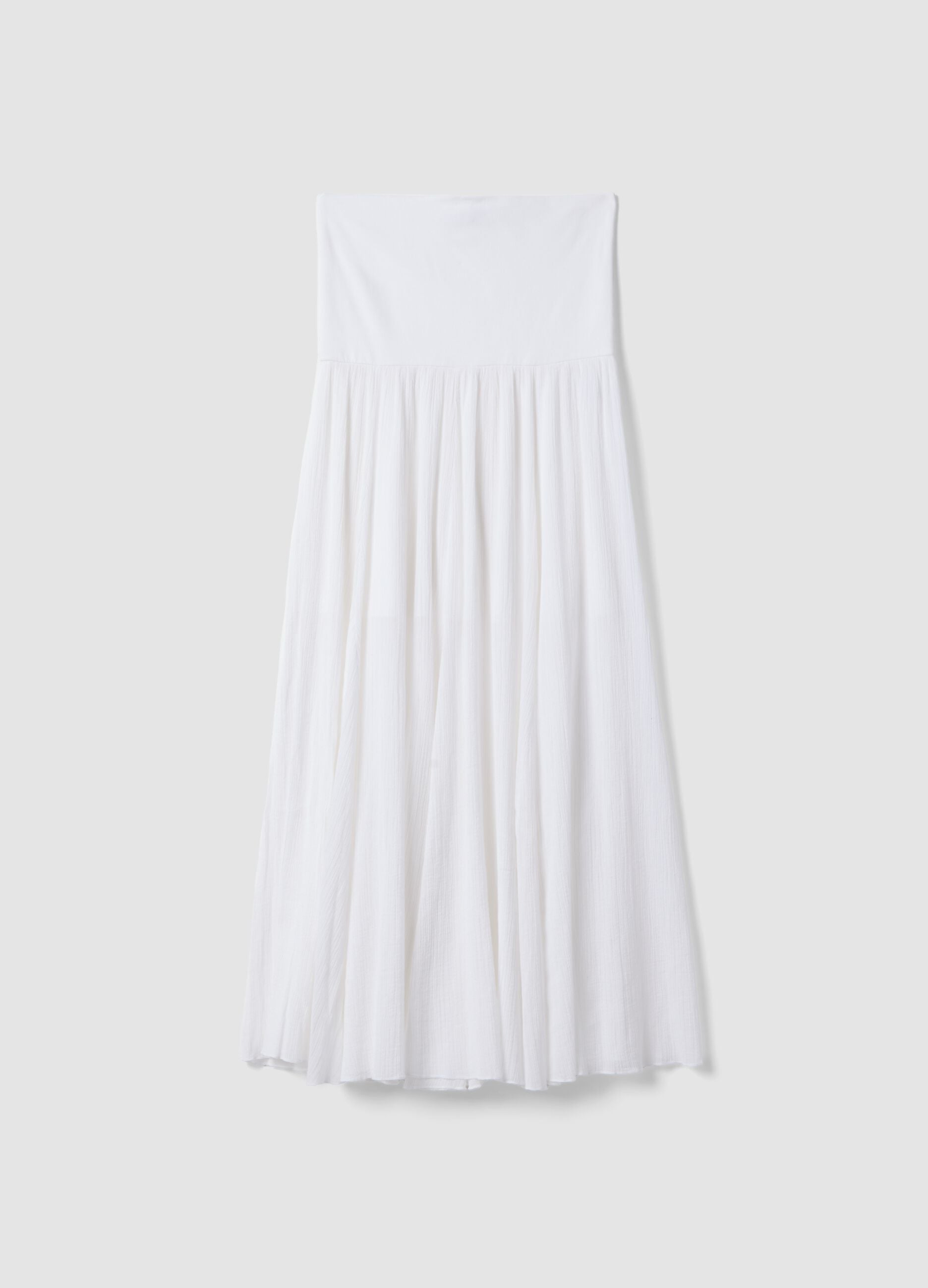 Long white pure cotton skirt with elasticated waist and sheer detailing