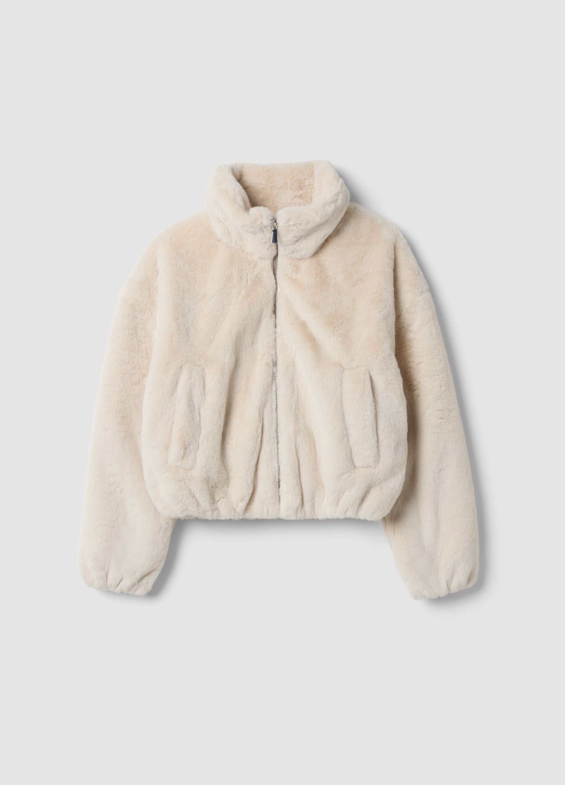 Beige padded jacket, regular fit, with zip