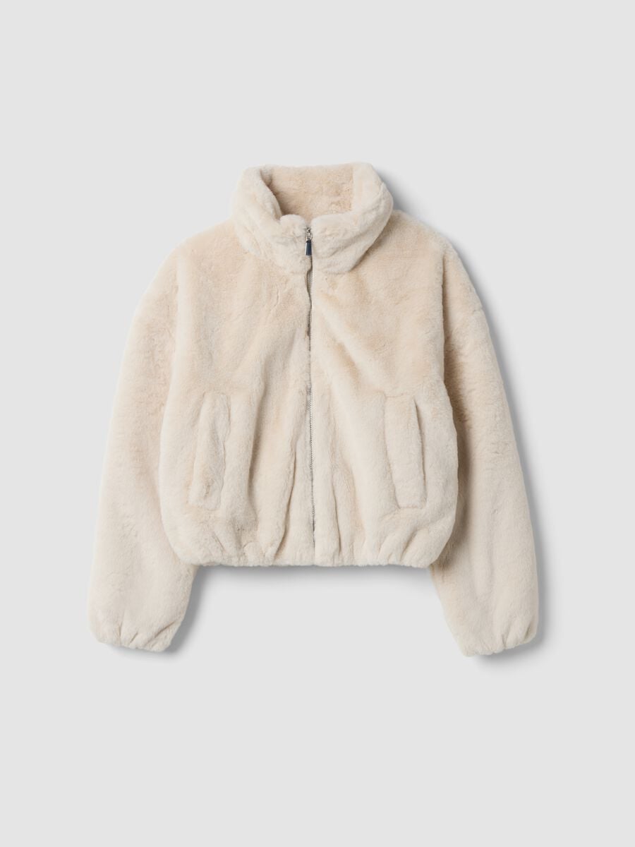 Beige padded jacket, regular fit, with zip_0