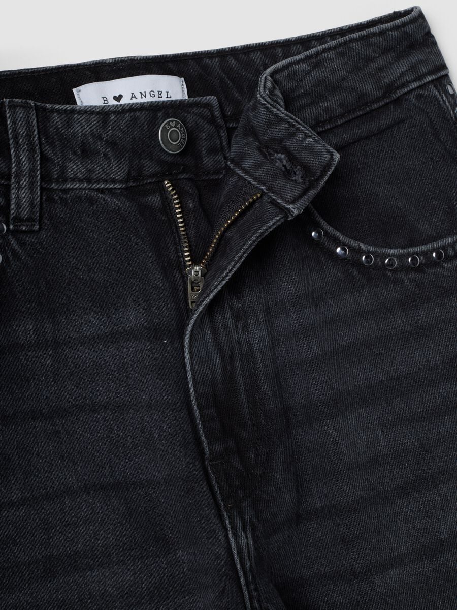 Black pure cotton wide-leg jeans with studs_5