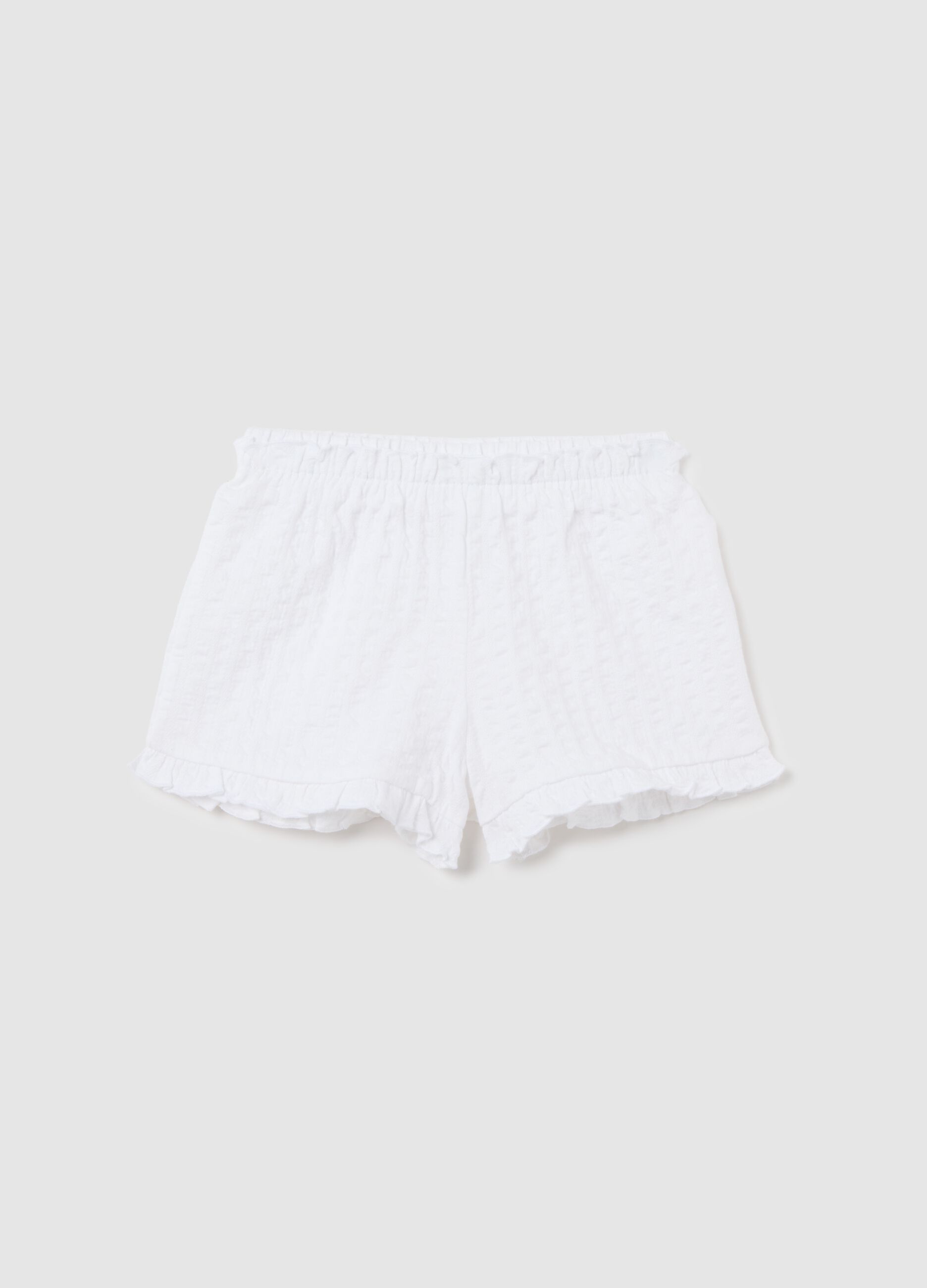 Shorts da bambina in cotone elasticizzato bianco regular fit