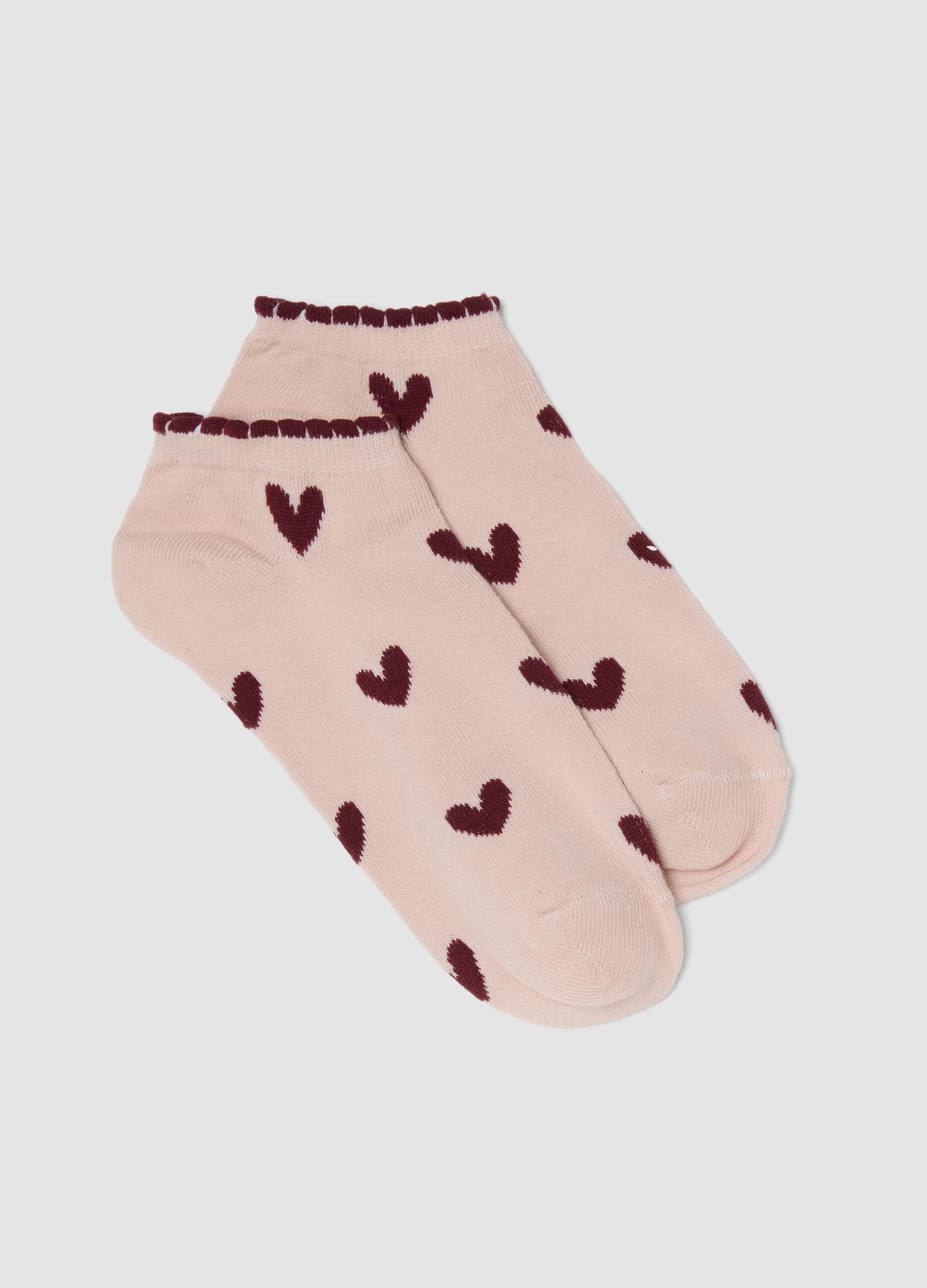 Pink ankle socks in elasticated cotton blend with hearts