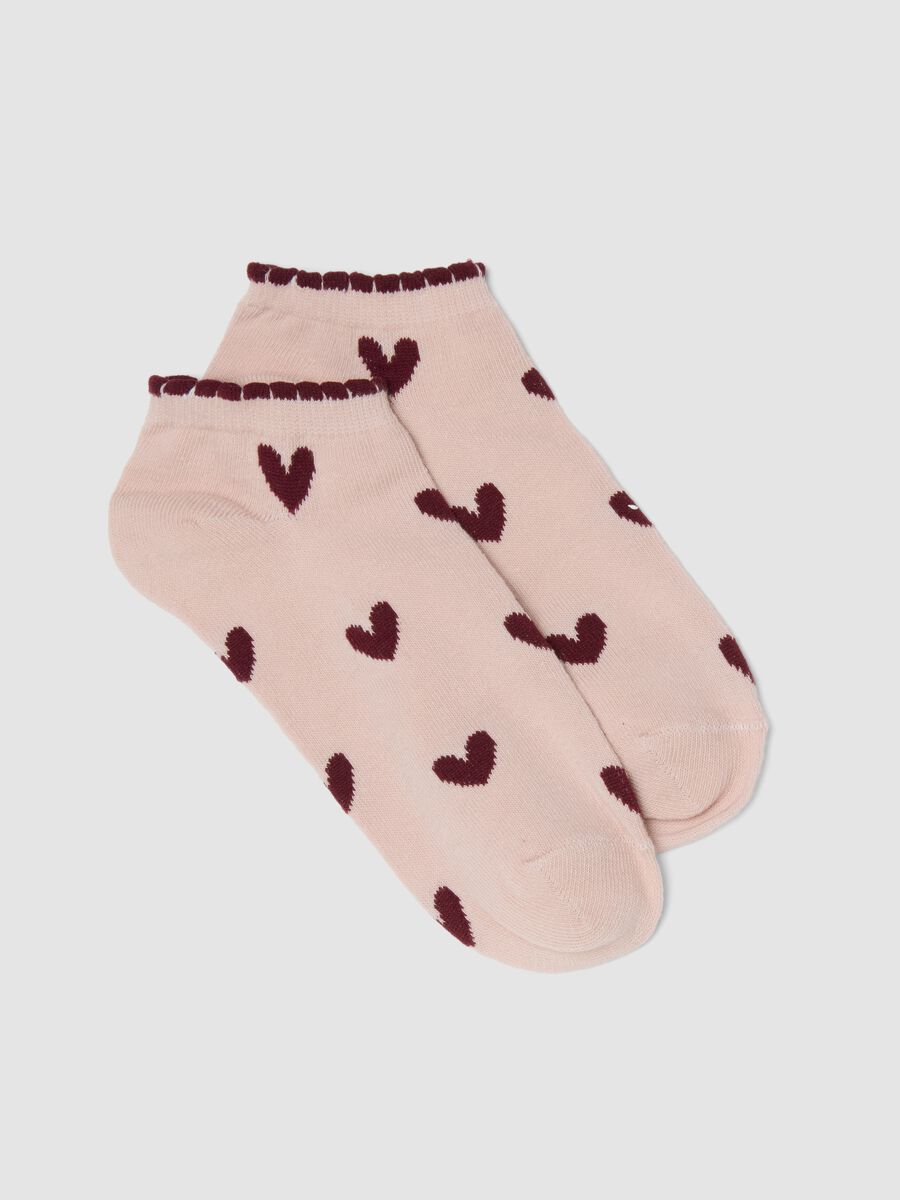 Pink ankle socks in elasticated cotton blend with hearts_0