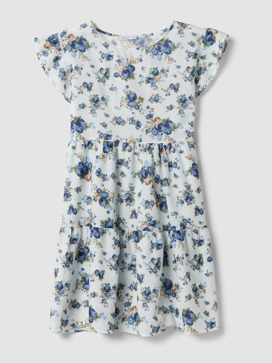 White pure cotton floral dress with ruffle sleeves_4