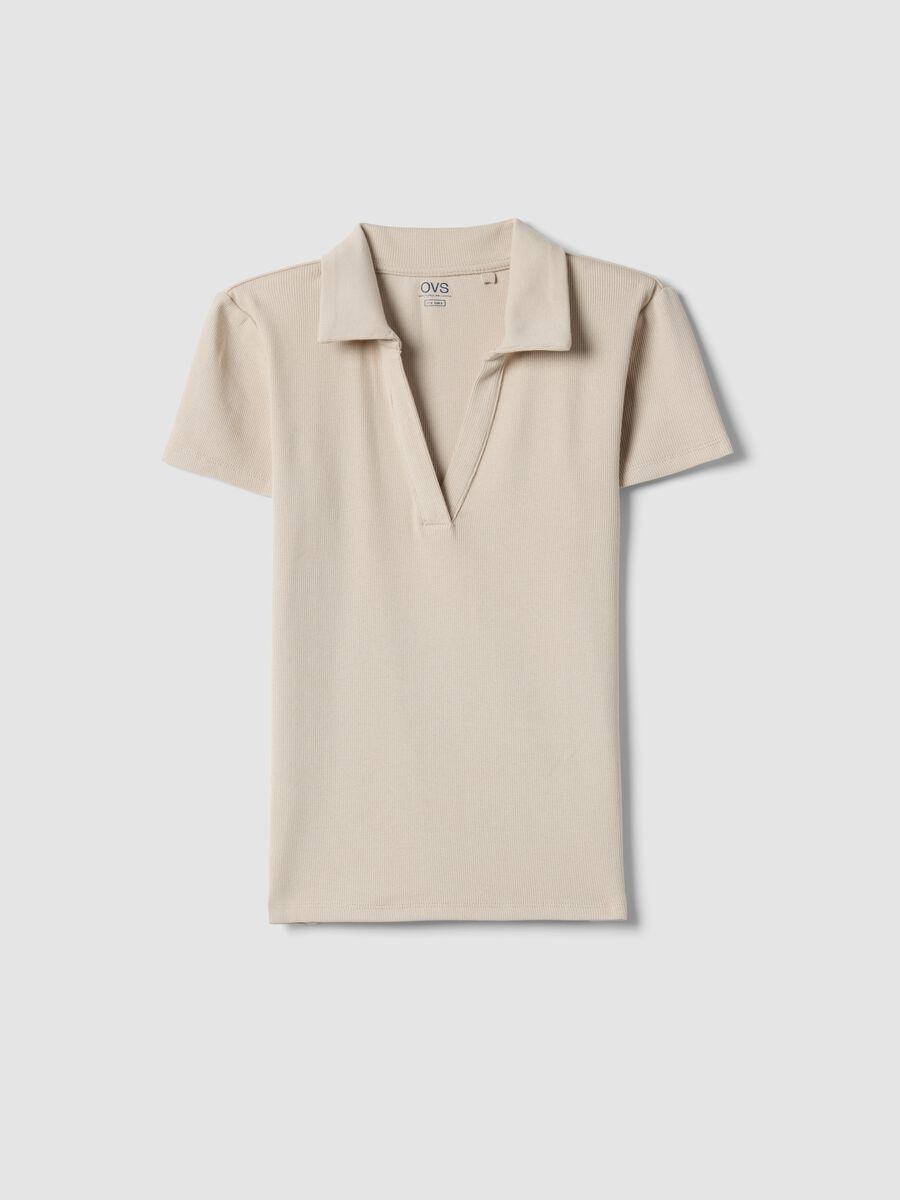 Polo in cotone elasticizzato beige regular fit deep V_4