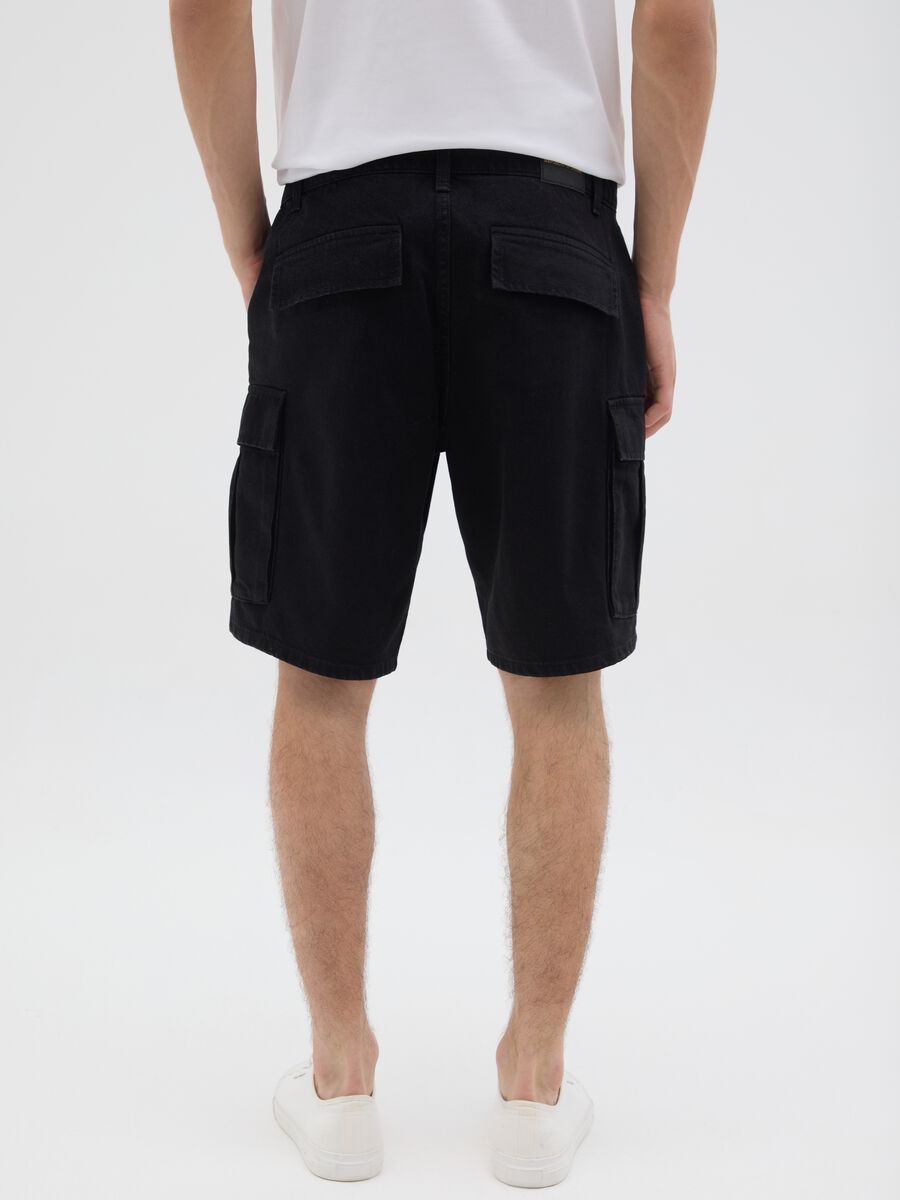 Men's black wide leg pure cotton bermuda shorts_3