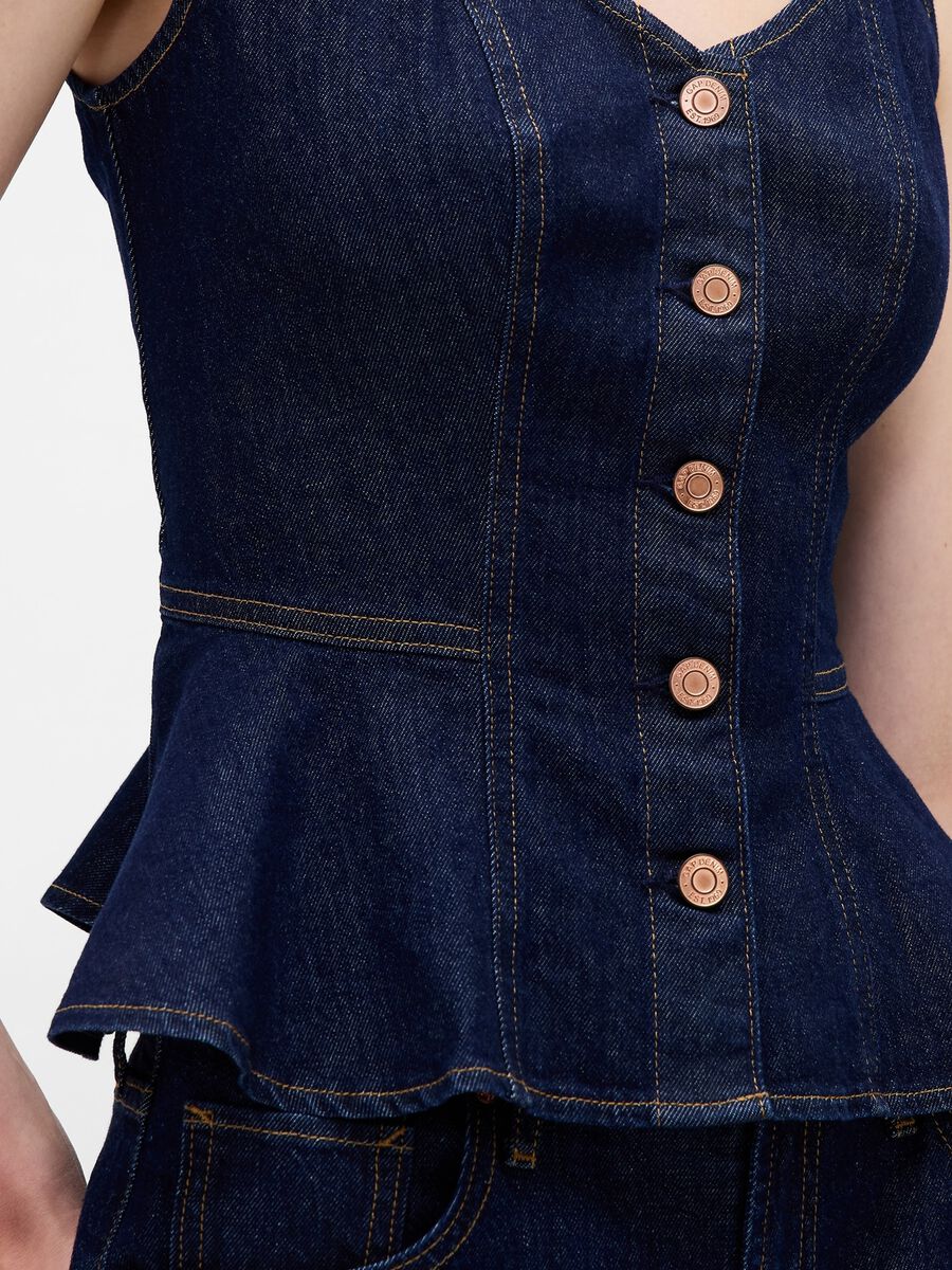 Stretch denim tank top with V-neck_3
