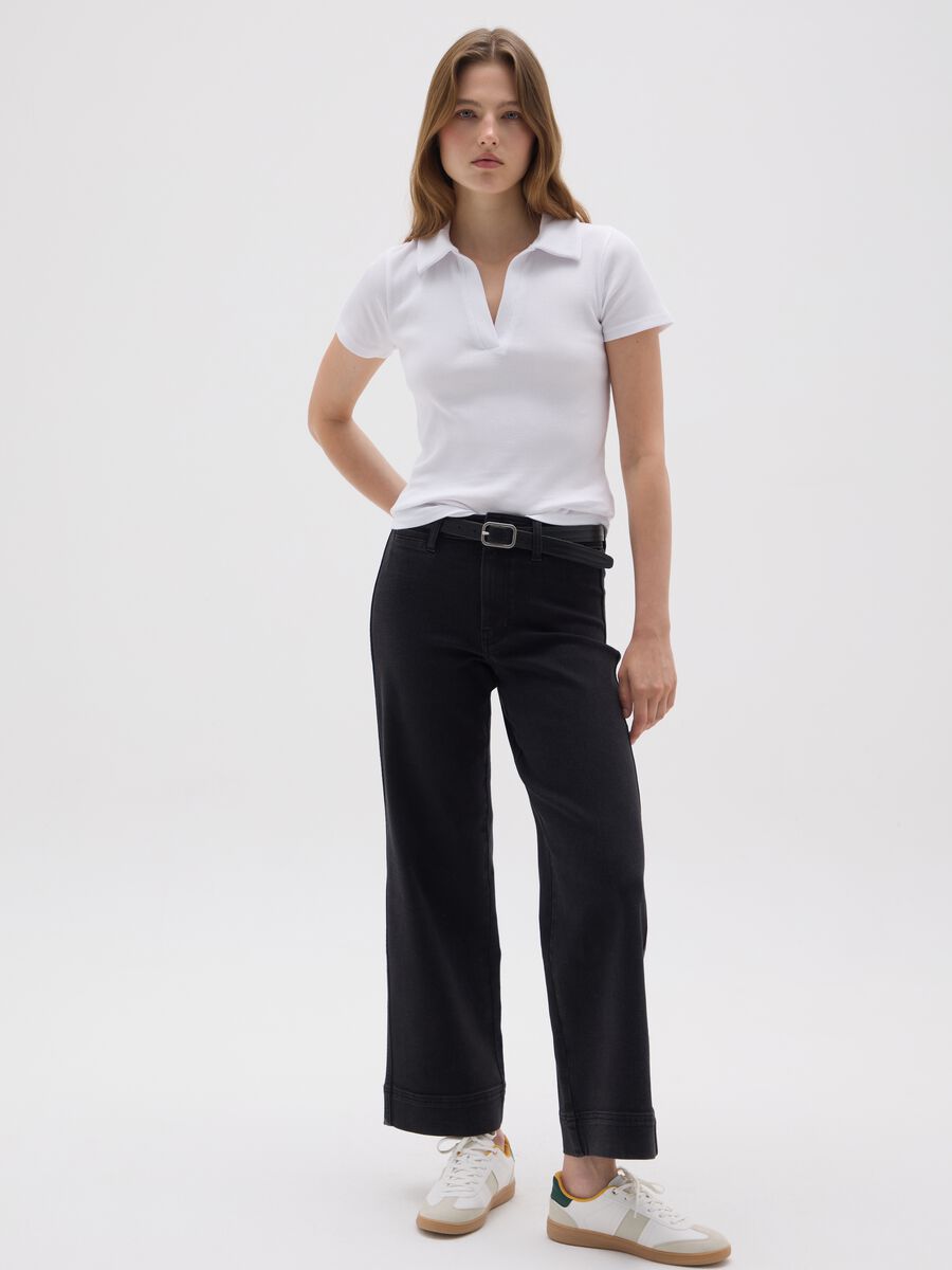 Women's pure cotton white polo shirt_1