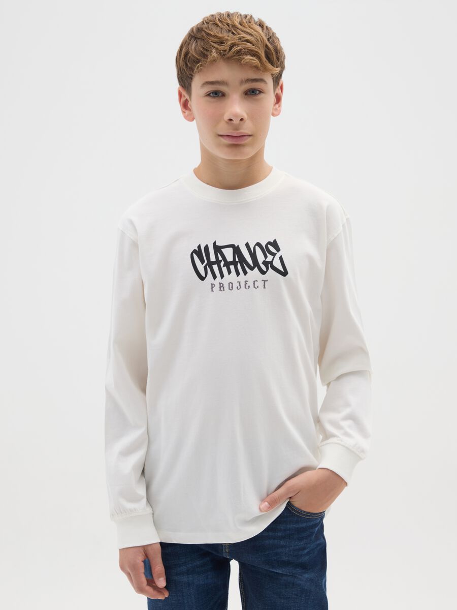 Maglietta da ragazzo in puro cotone bianca regular fit_0