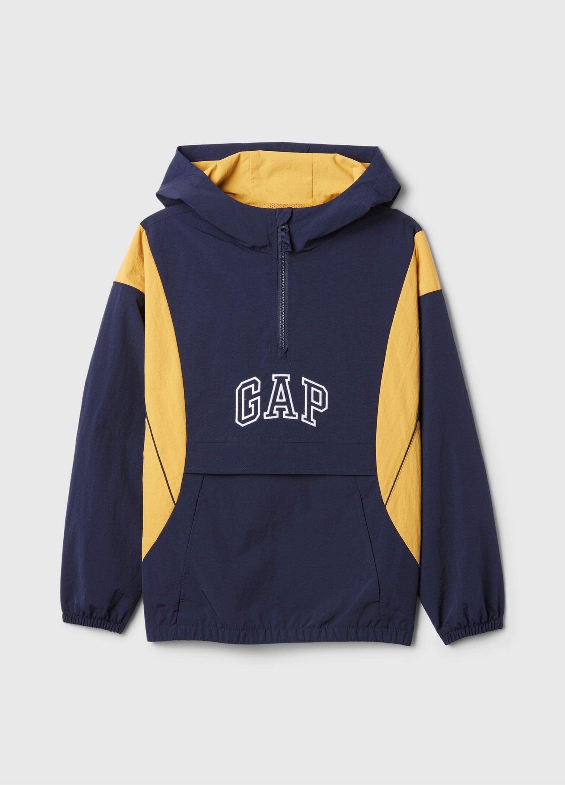 Giubbotto mezza zip con cappuccio e logo