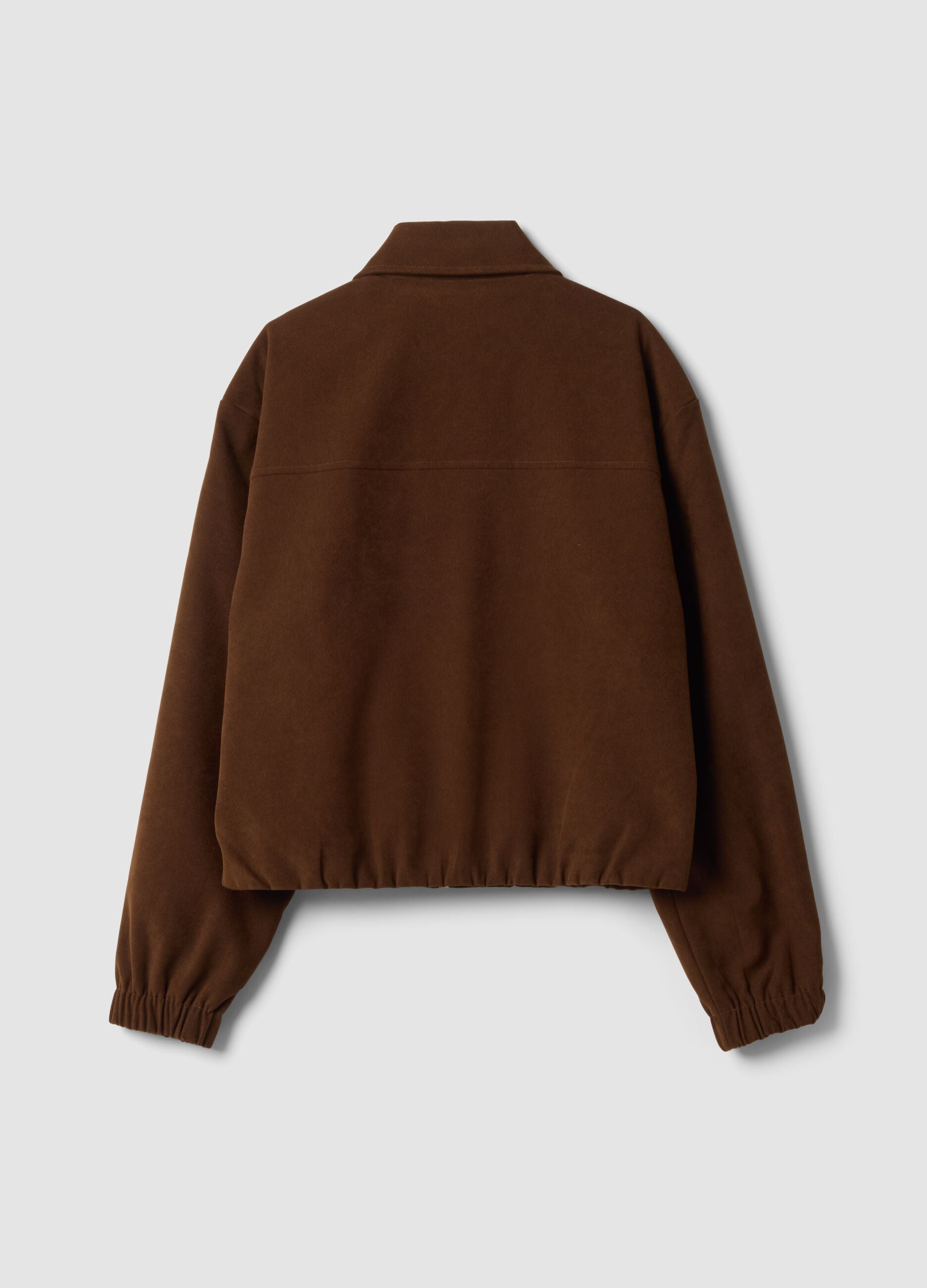 Brown stretch-fabric blazer with zip, oversized fit