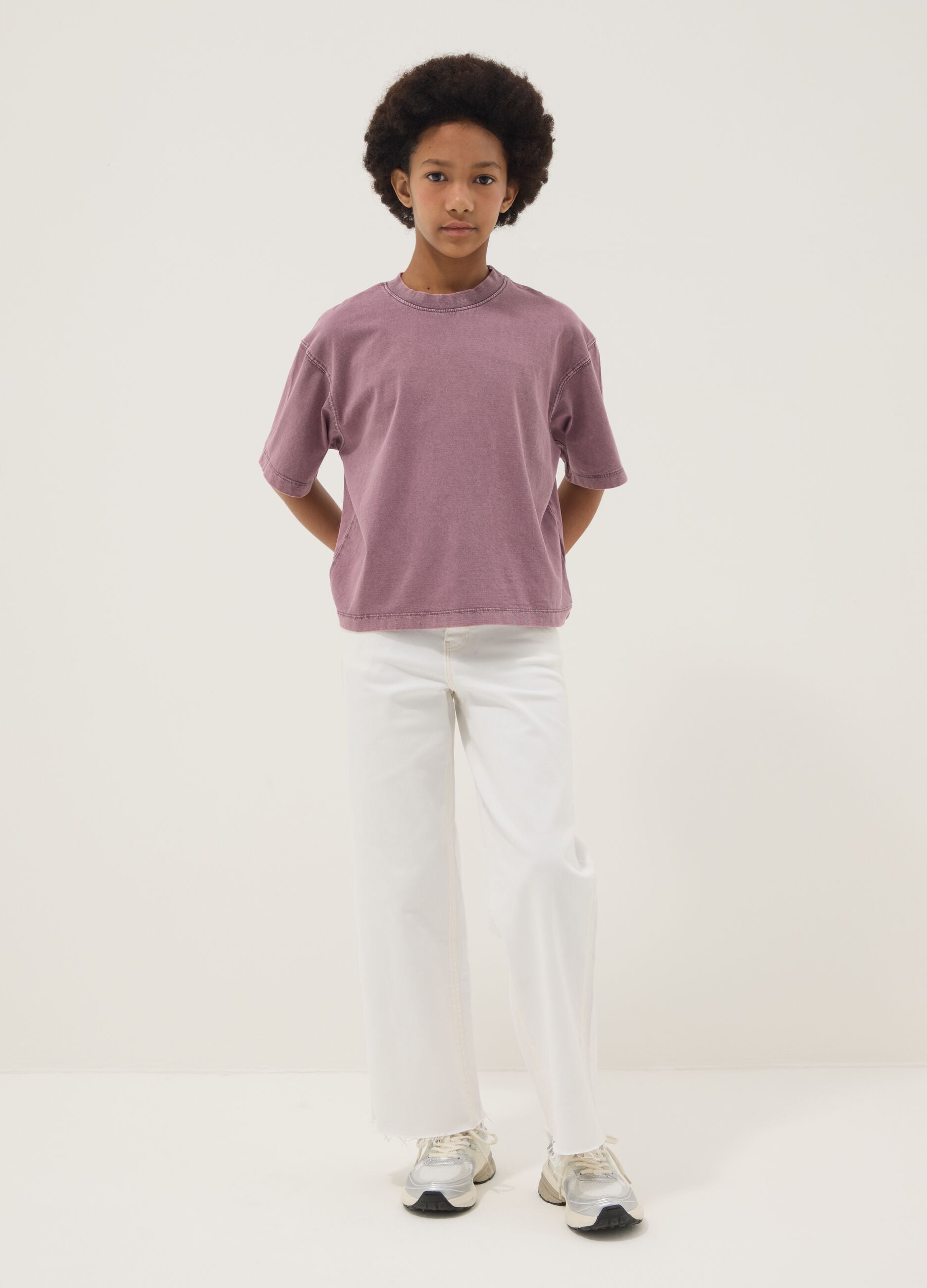 Pantaloni culotte in cotone elasticizzato bianchi da ragazza