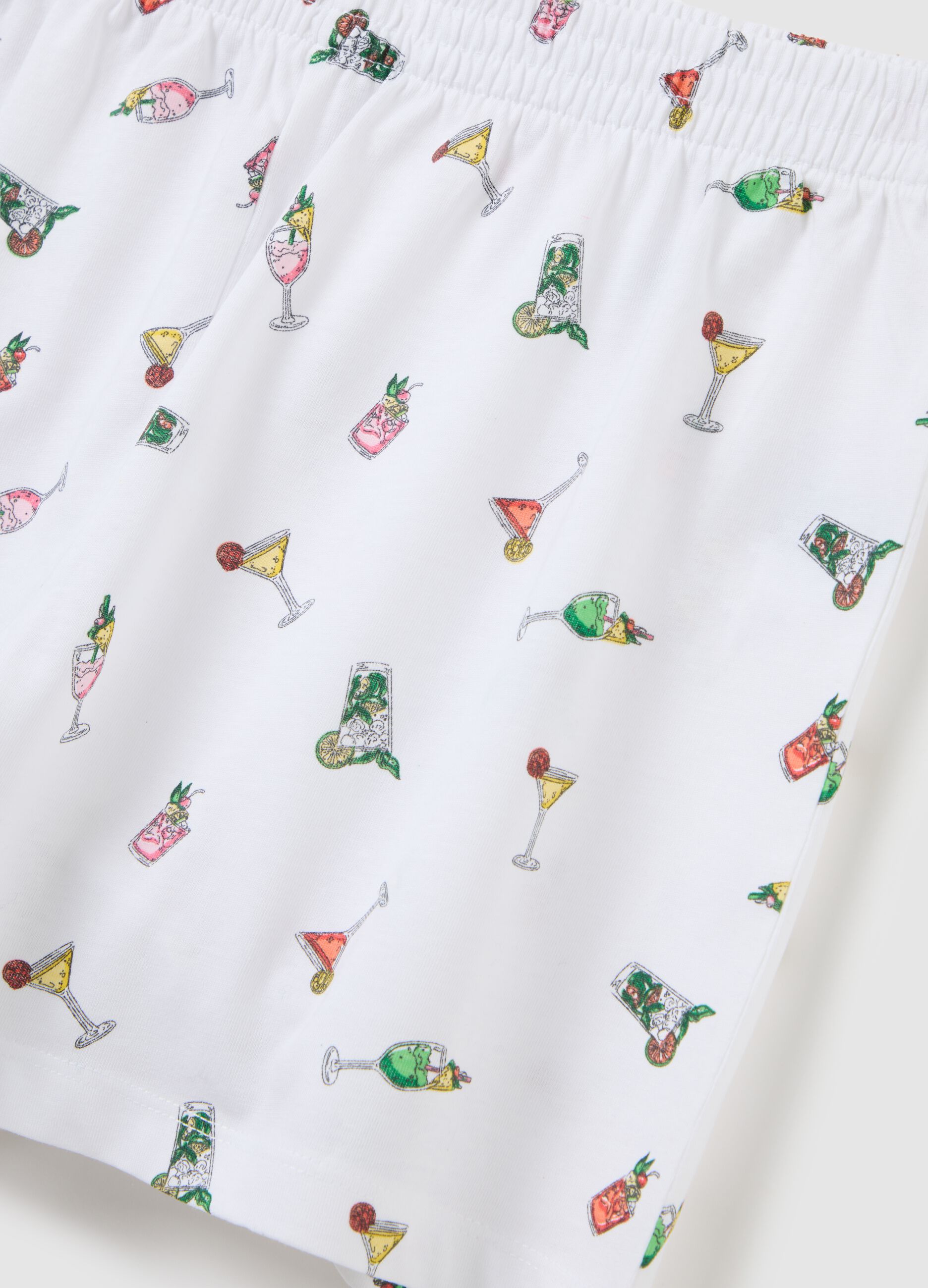 Women's multicolour pure cotton regular fit set with ruffled top and cocktail print shorts