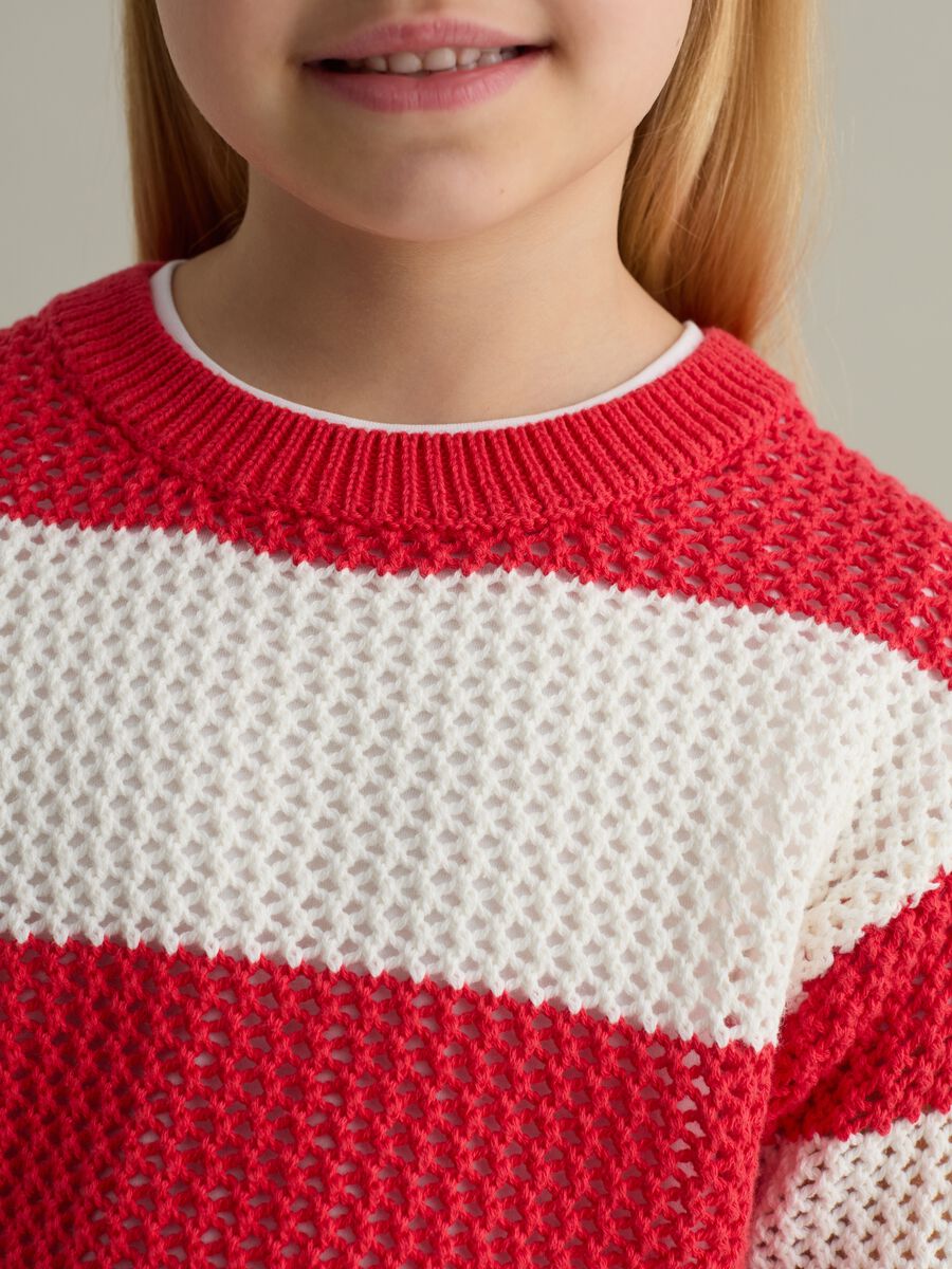 Striped pullover with openwork weave_1