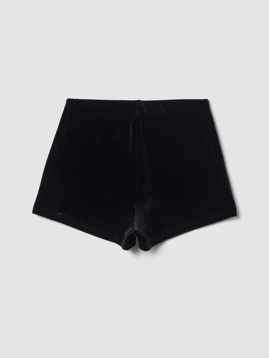 Shorts velour neri in tessuto elasticizzato con ricami gioielli slim fit_2