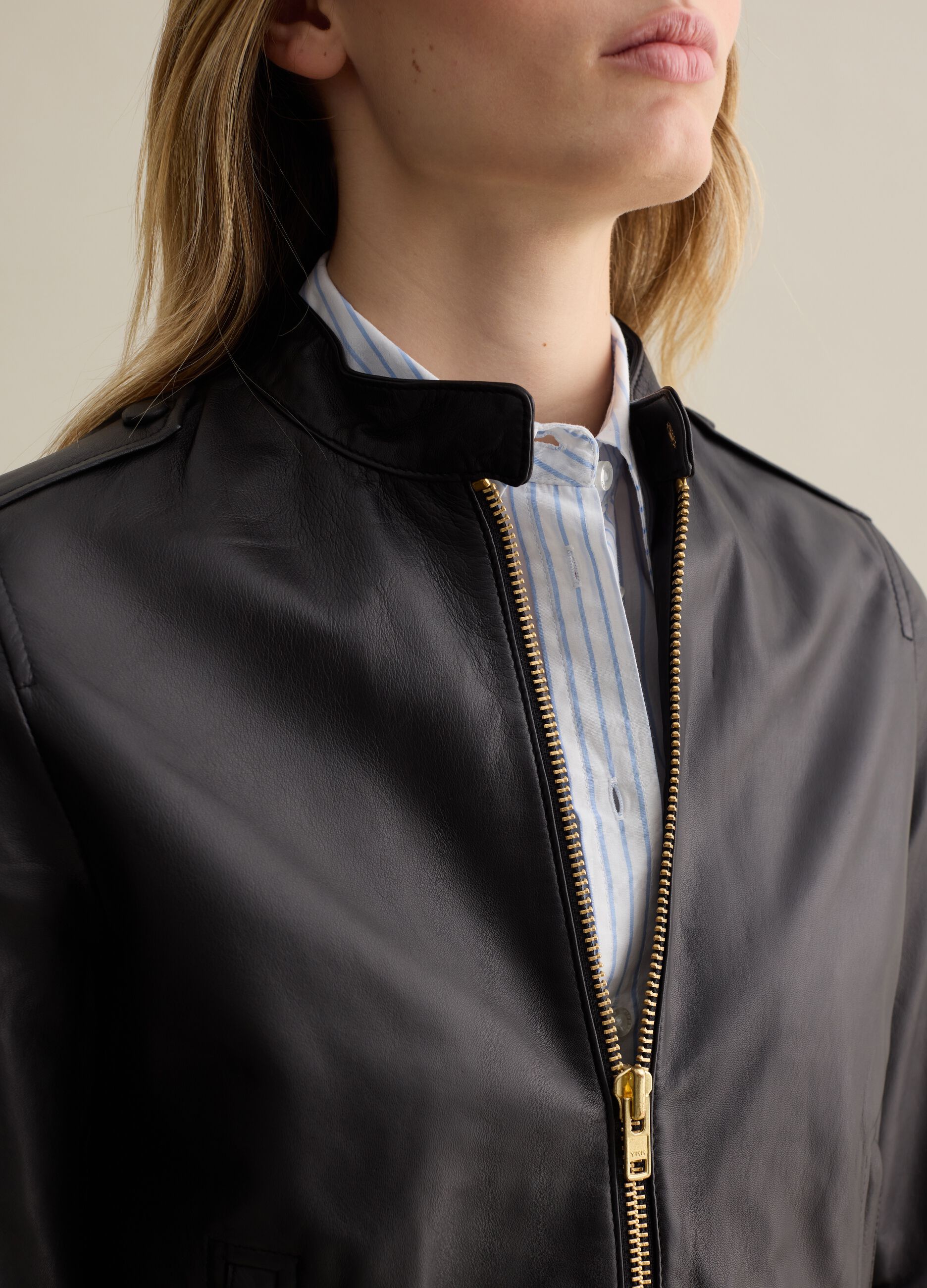 Giacca biker in vera pelle nera