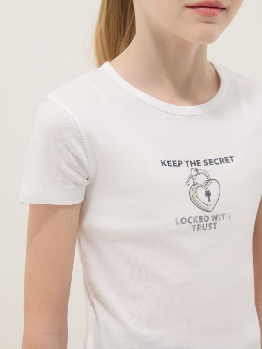 Girls&rsquo; white pure cotton slim-fit T-shirt with print_2