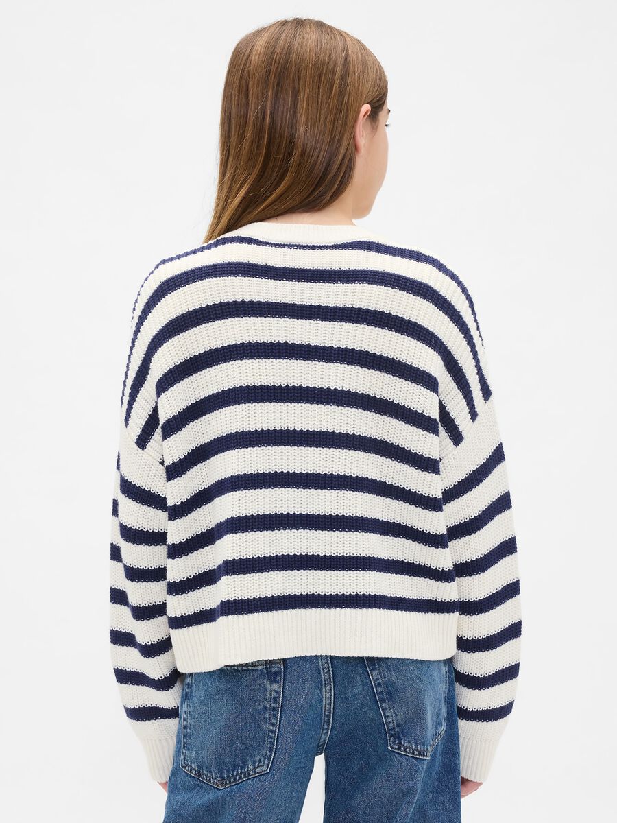 White and Blue Striped Cotton Cardigan_1