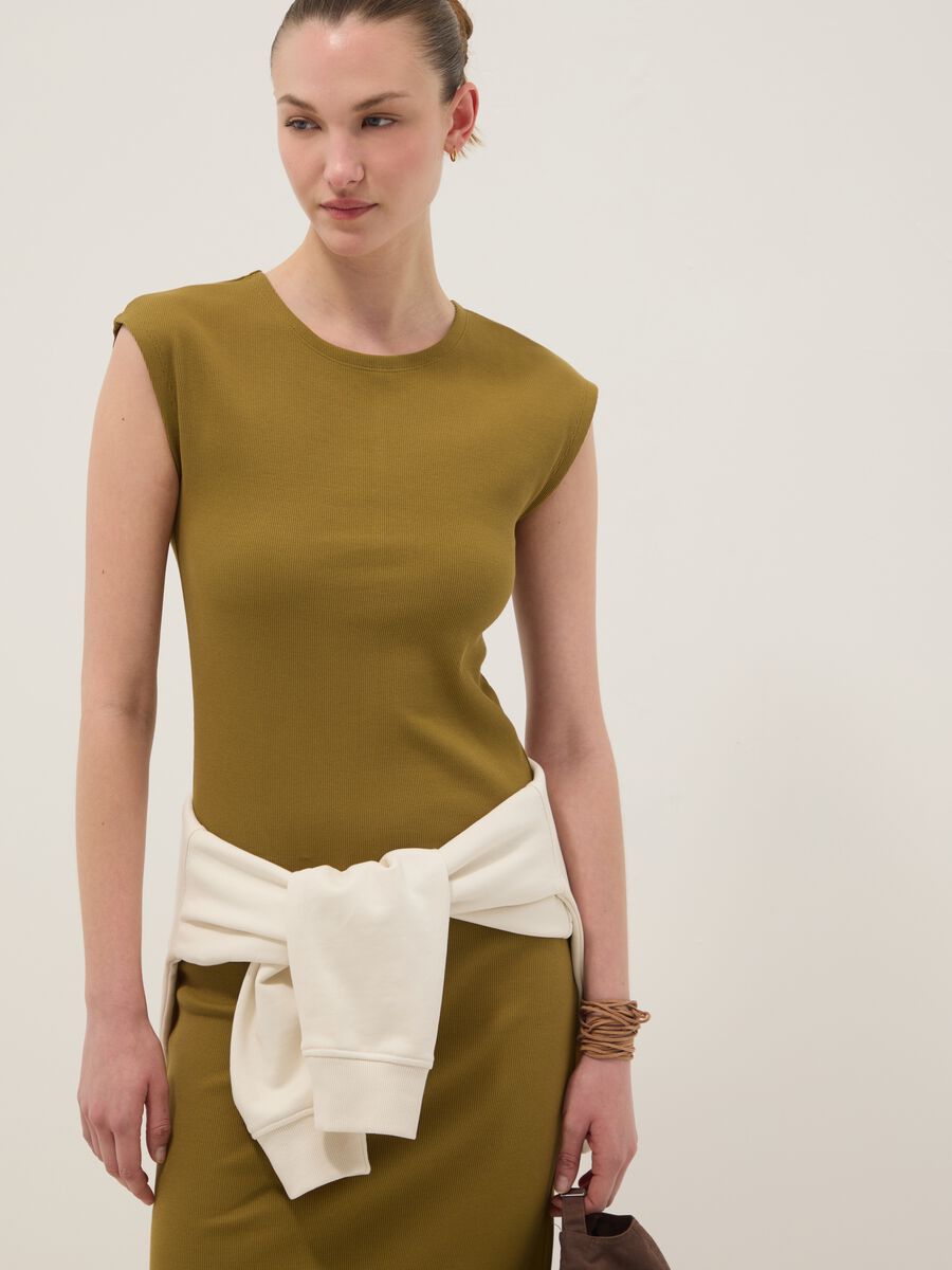Green sleeveless fitted stretch-cotton dress_3