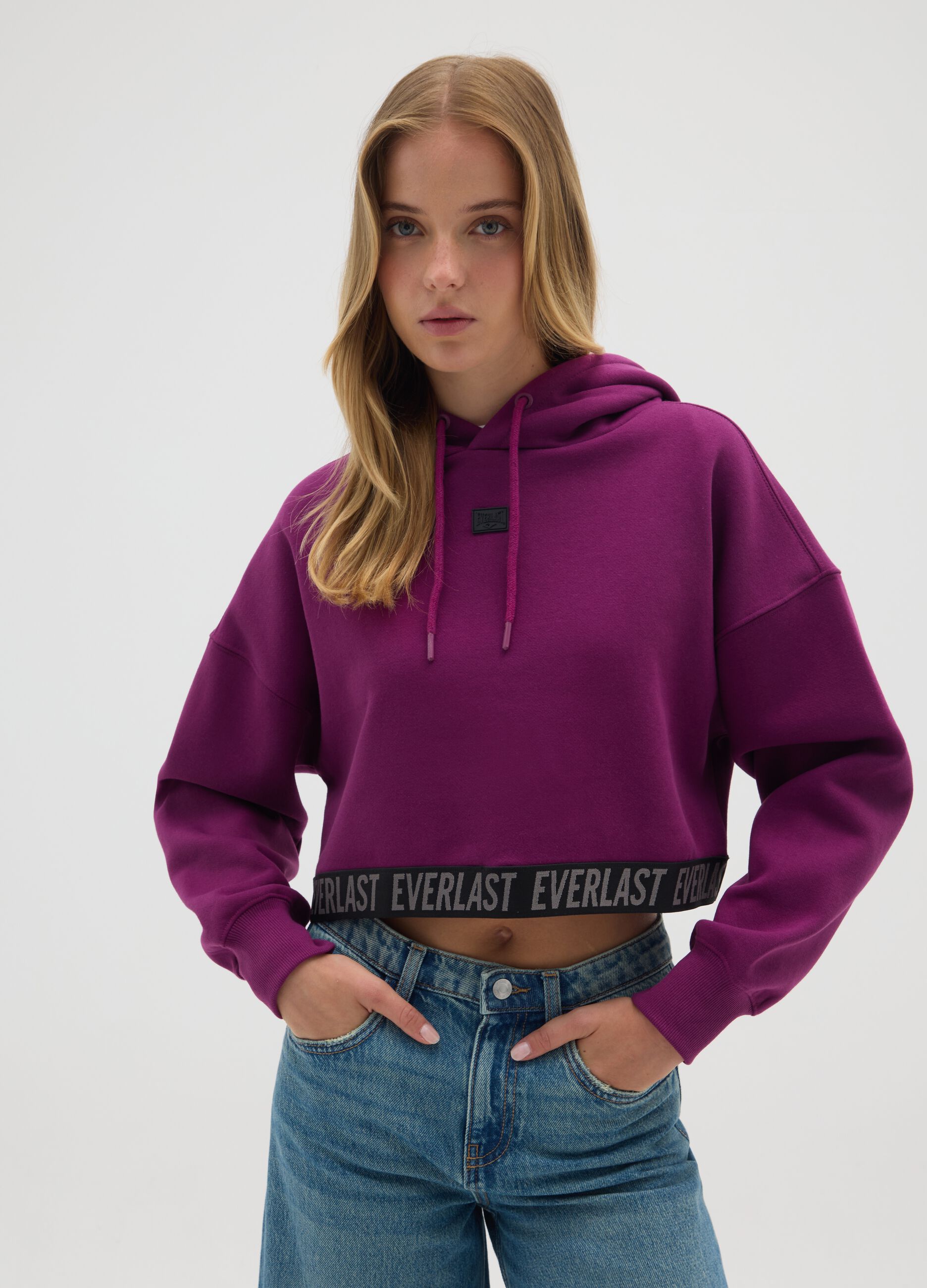 Purple cotton blend regular fit sweatshirt