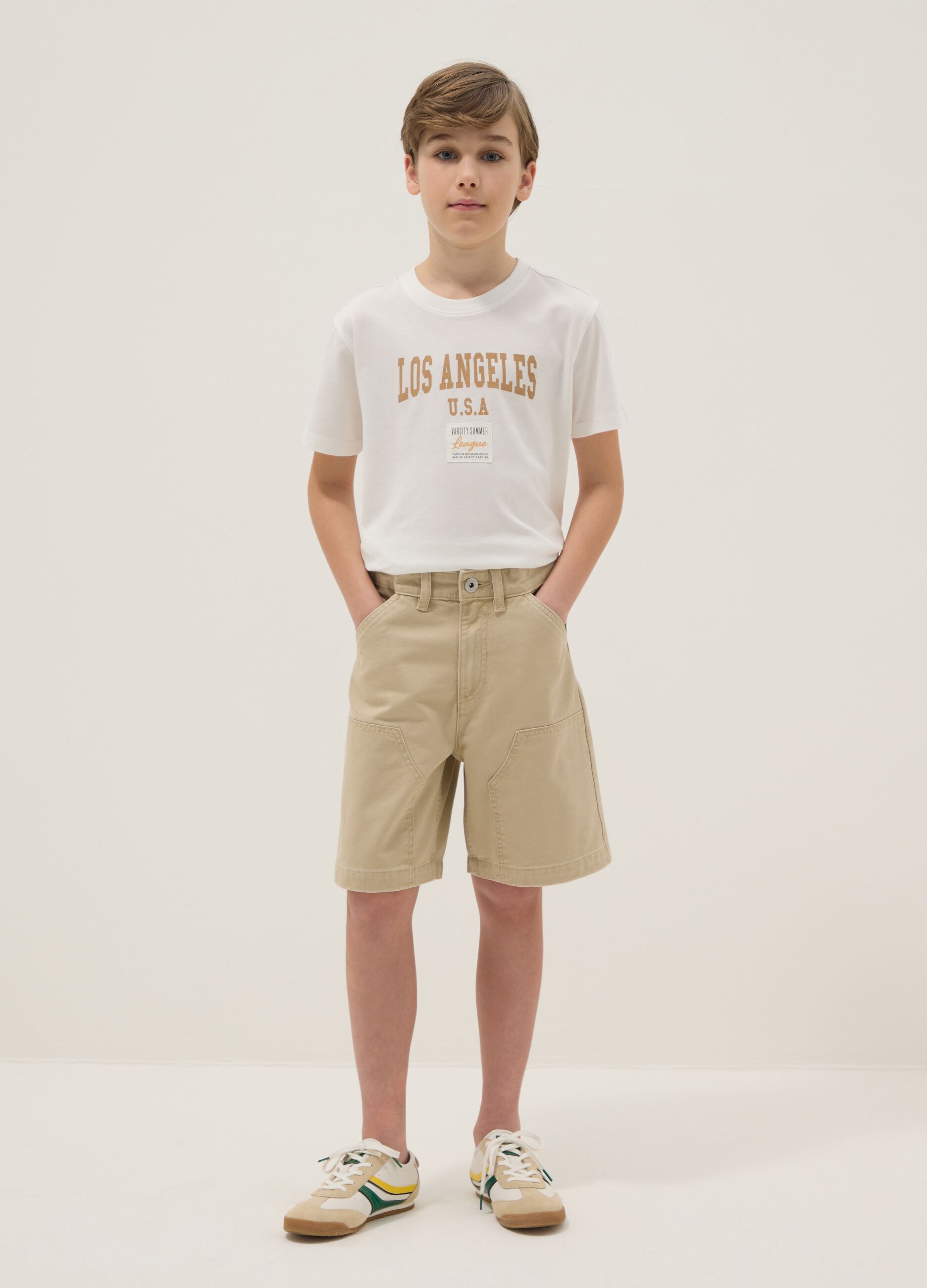 Shorts in puro cotone beige da ragazzo comfort fit