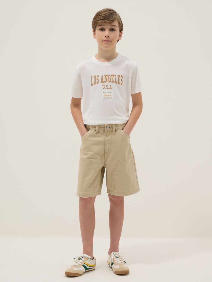 Boys' comfort fit beige pure cotton shorts_0