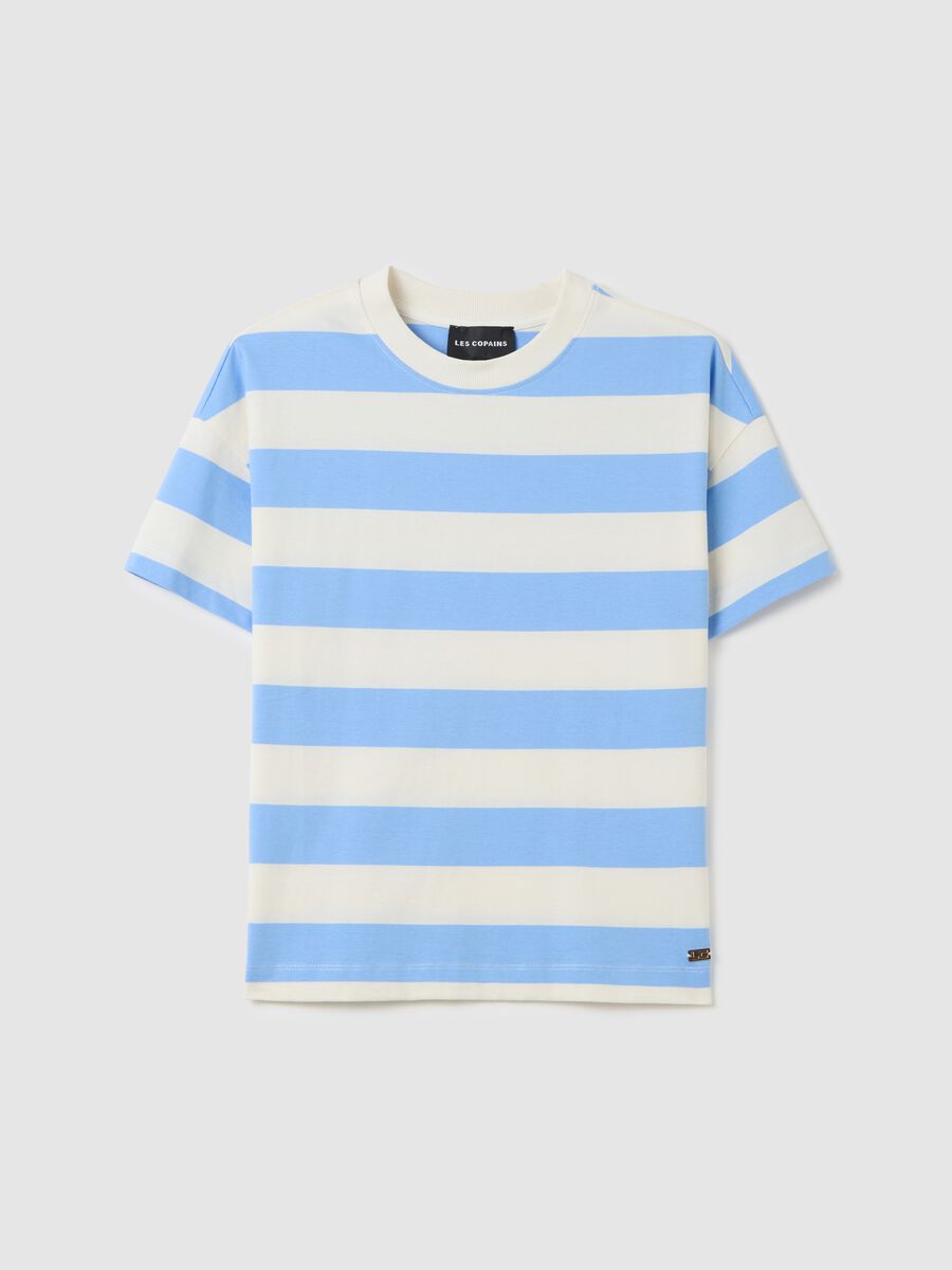 Blue and white striped T-shirt in organic cotton_0
