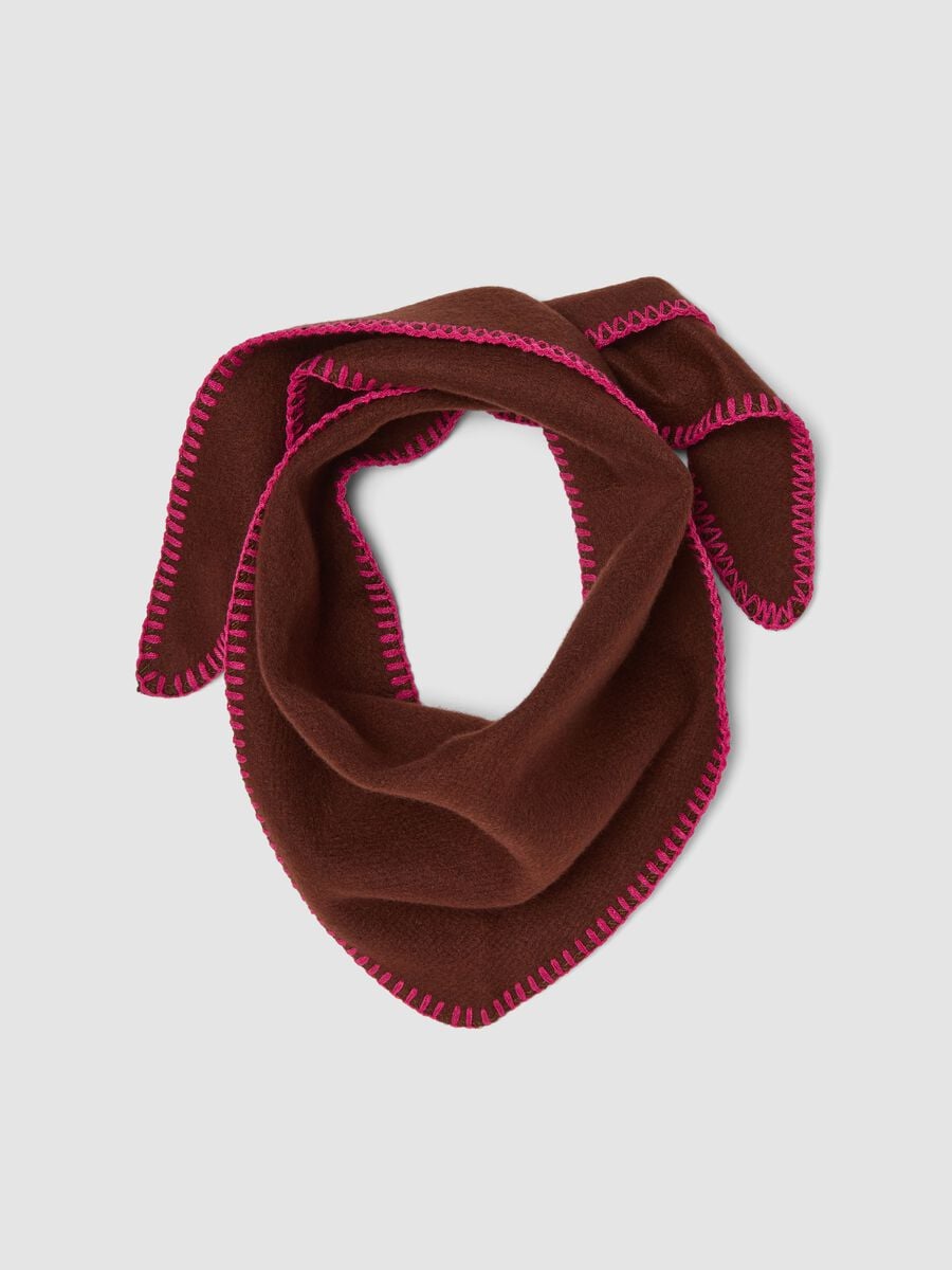 Brown viscose and wool blend scarf with contrast edging_0