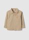Oversized fit striped beige pure cotton shirt with buttons for boys_0