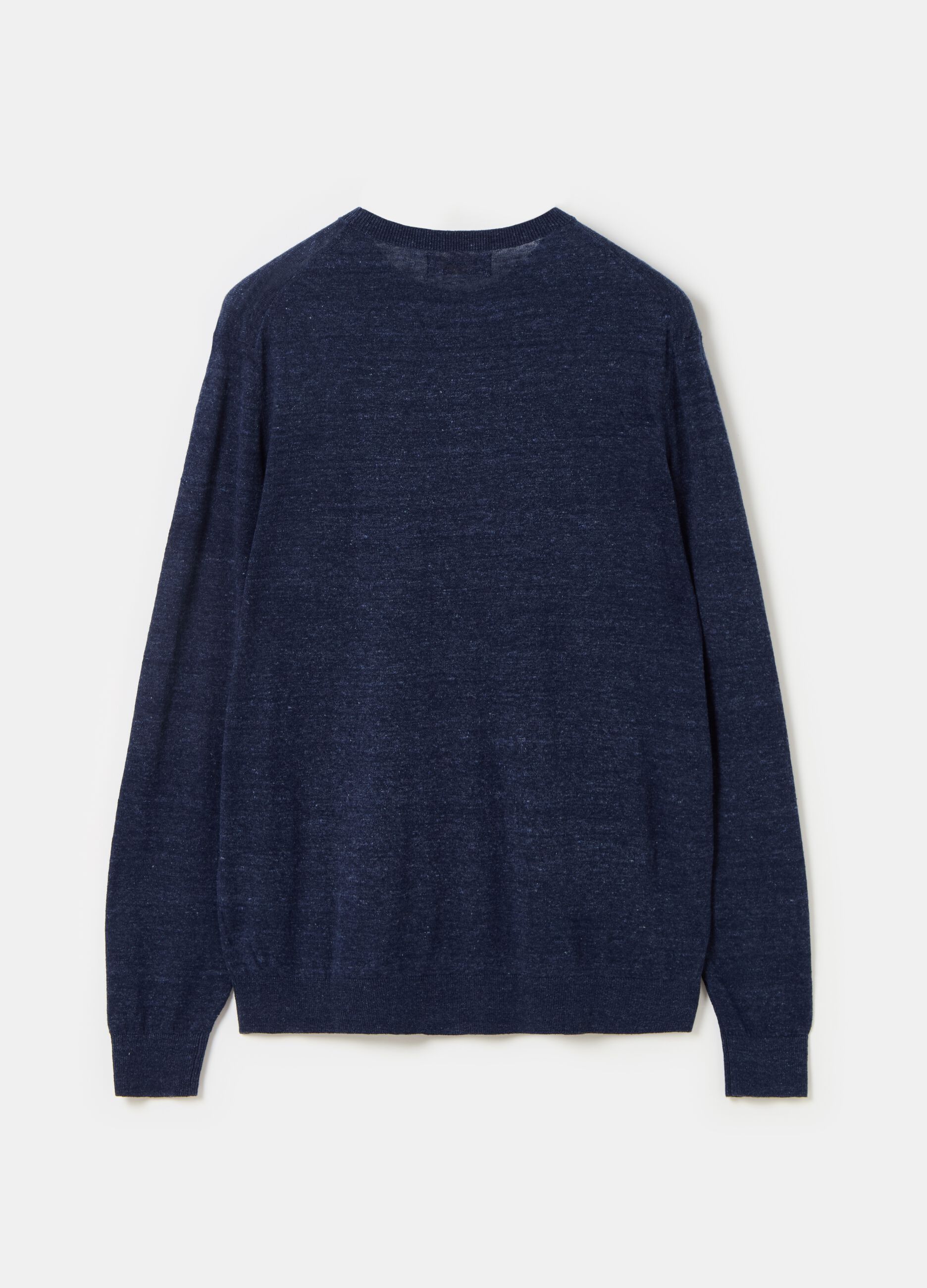 Cotton and linen pullover with round neck