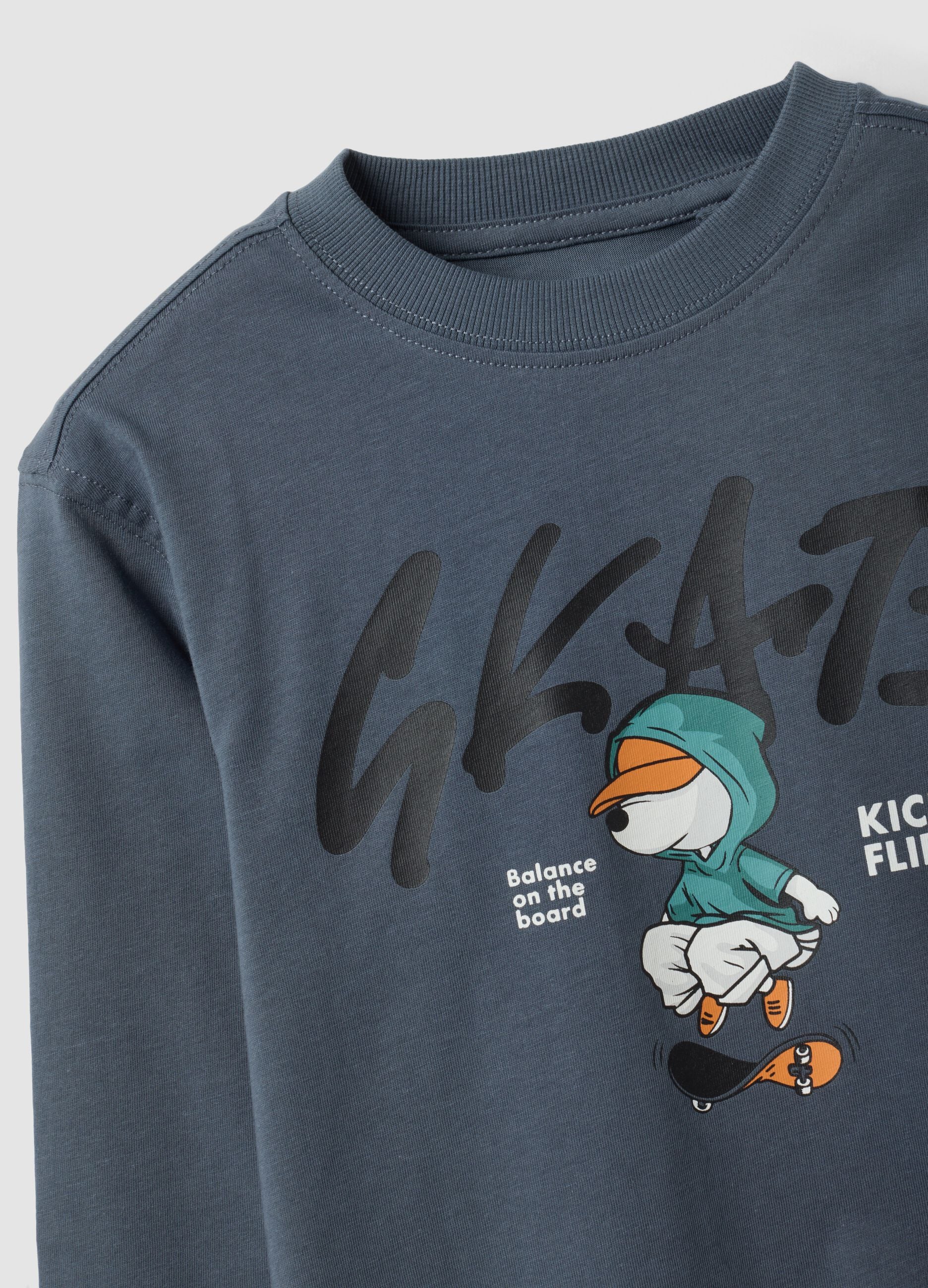 T-shirt over fit grigia in puro cotone con stampa skate per bambino