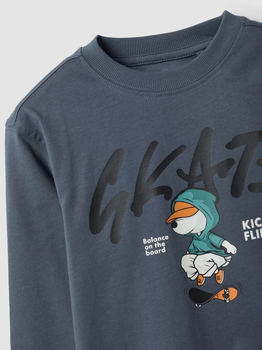 T-shirt over fit grigia in puro cotone con stampa skate per bambino_2