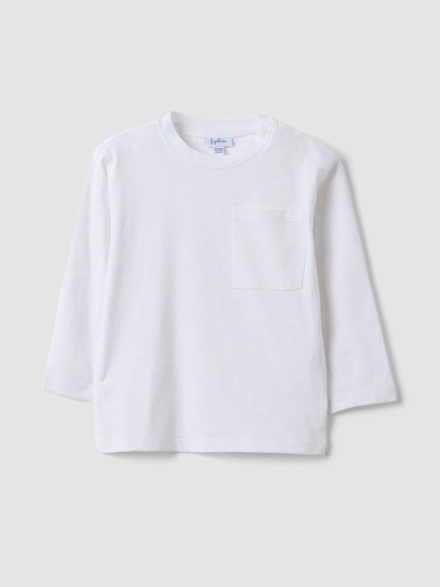 White oversized pure organic cotton T-shirt with chest pocket for boys_0