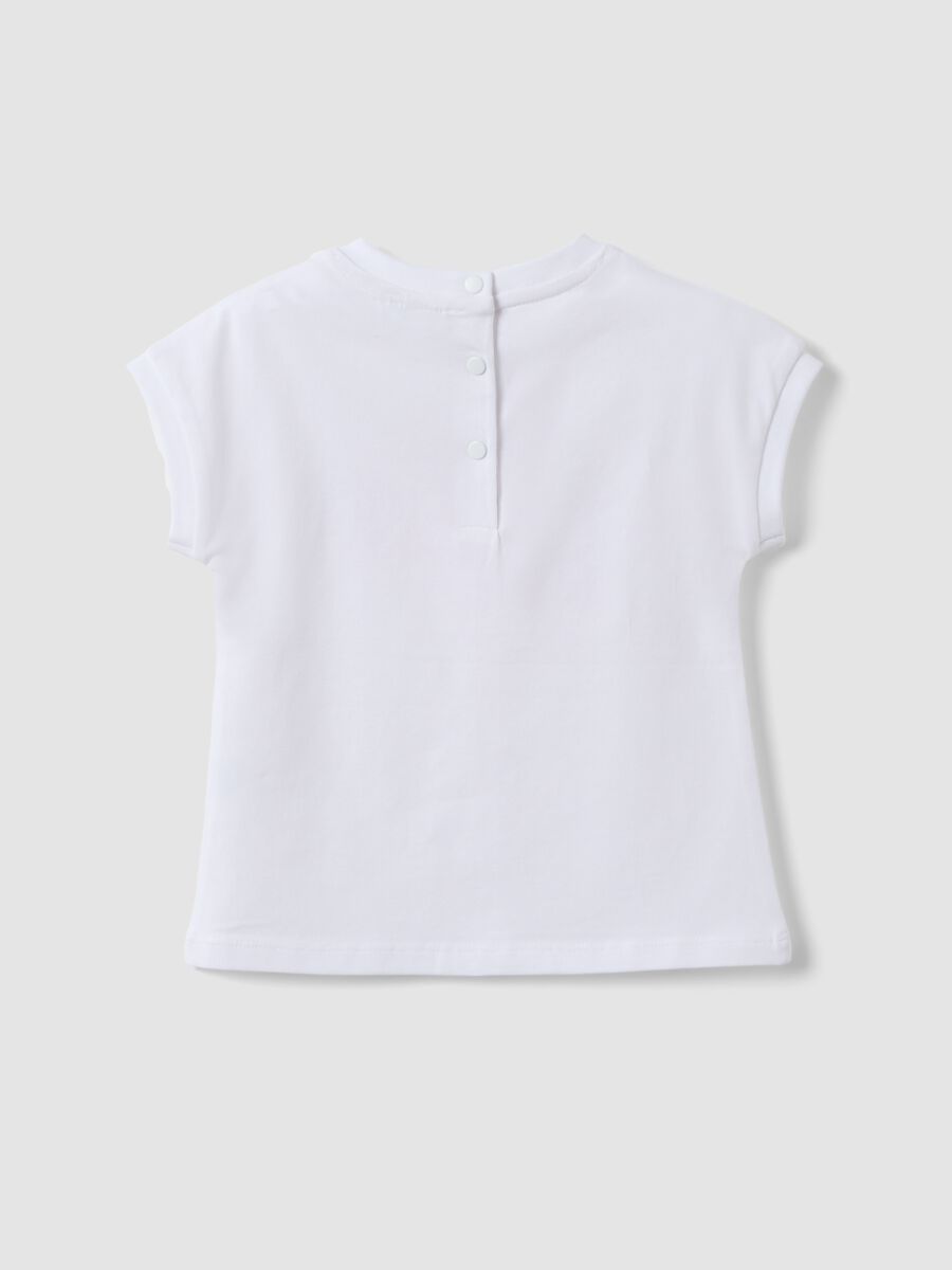 Girls' white stretch cotton T-shirt regular fit with embroidery_1