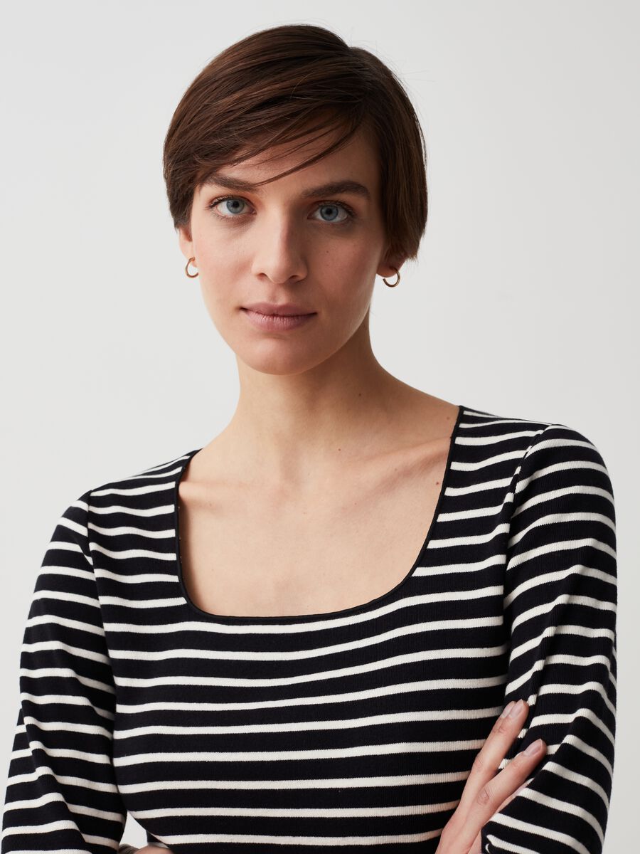 Striped T-shirt with three-quarter sleeves_1