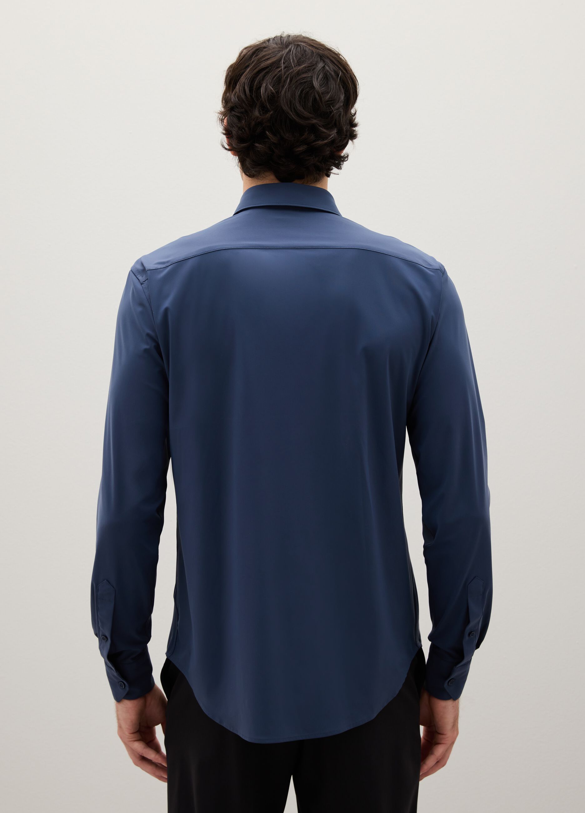 Blue Stretch Fabric Slim Fit Shirt