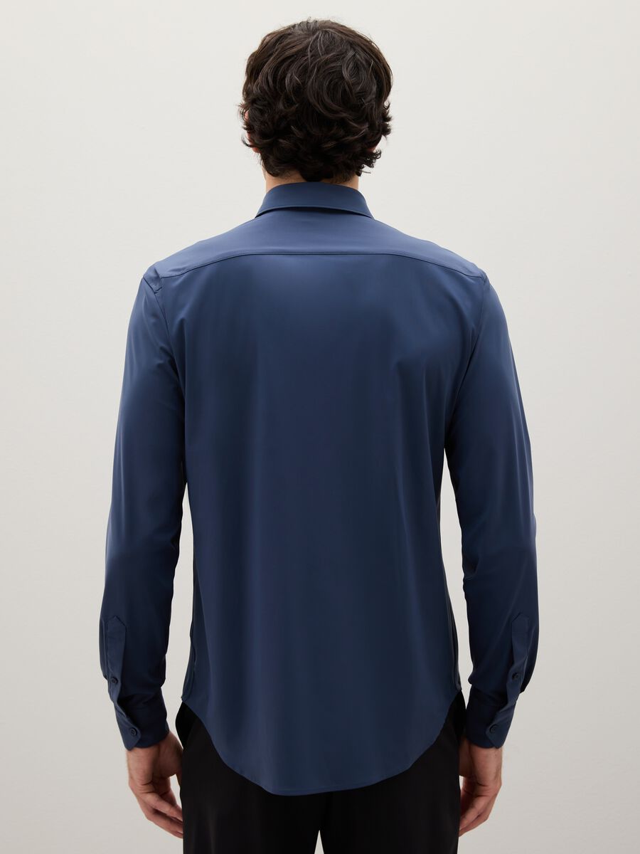 Blue Stretch Fabric Slim Fit Shirt_3